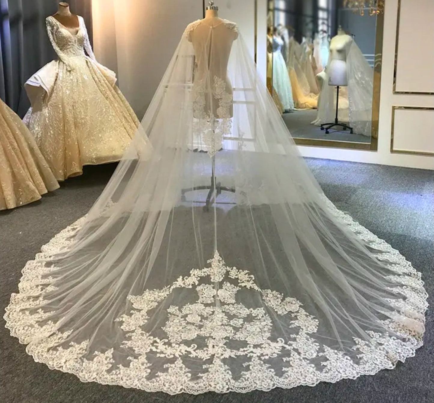 Lace Edged Floral Beaded & Sequin Collar With Floral Lace Detail Back Bridal Cape