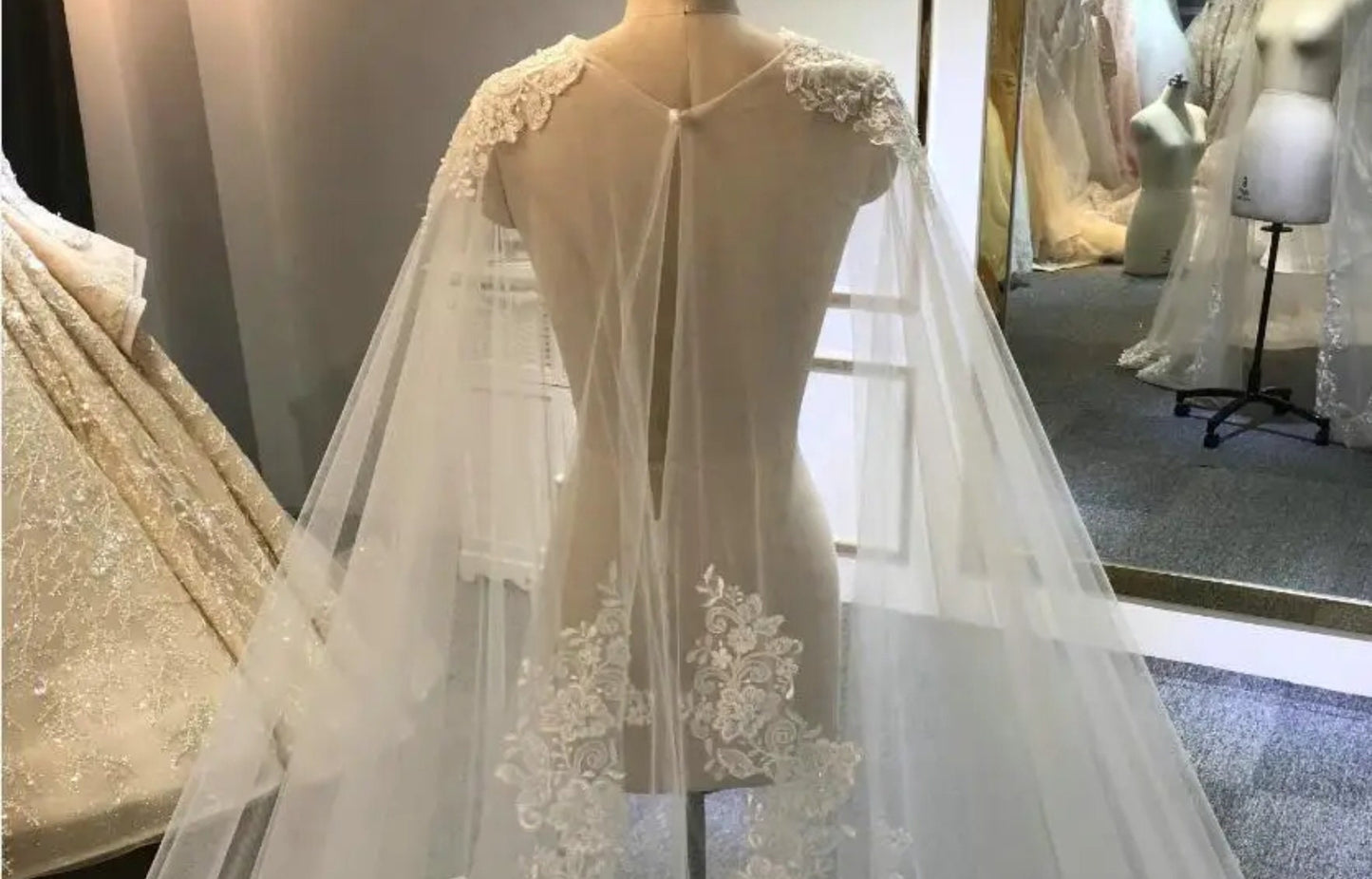 Lace Edged Floral Beaded & Sequin Collar With Floral Lace Detail Back Bridal Cape