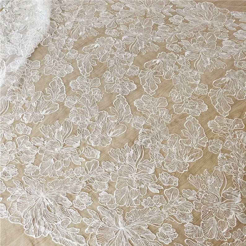 Detached Asymmetrical Dramatic Floral Sequin Laced Draped Batwing Floor Length Sleeves