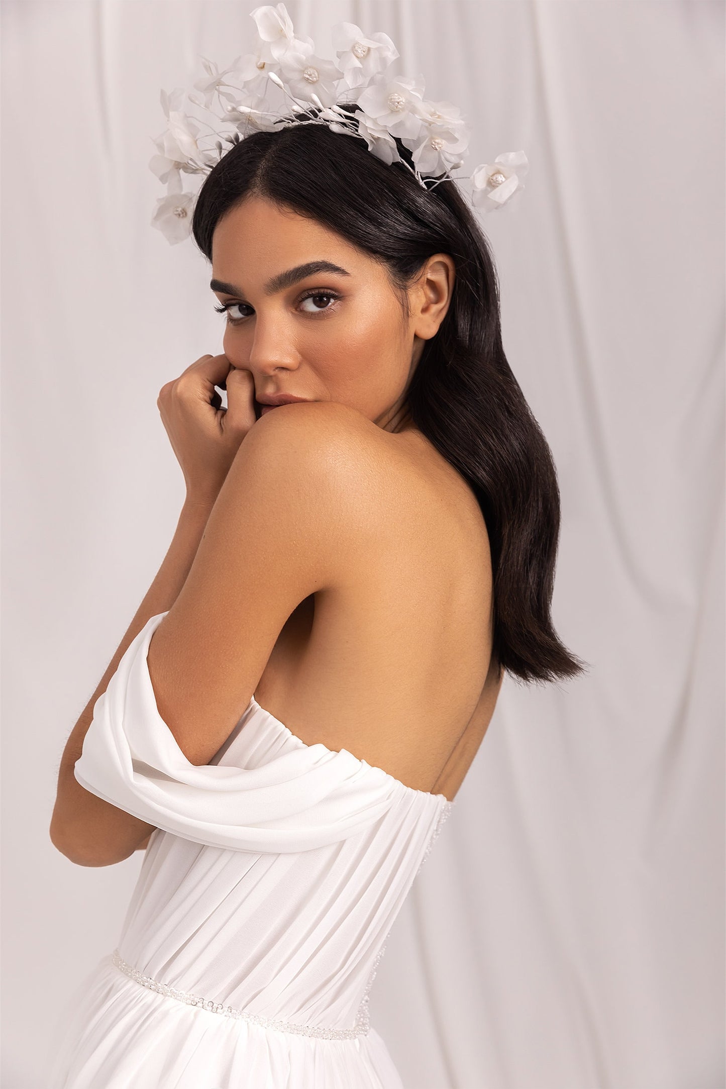 One Shoulder Half Pleated Half Beaded Embellished Sweetheart Split Hem A-Line Gown