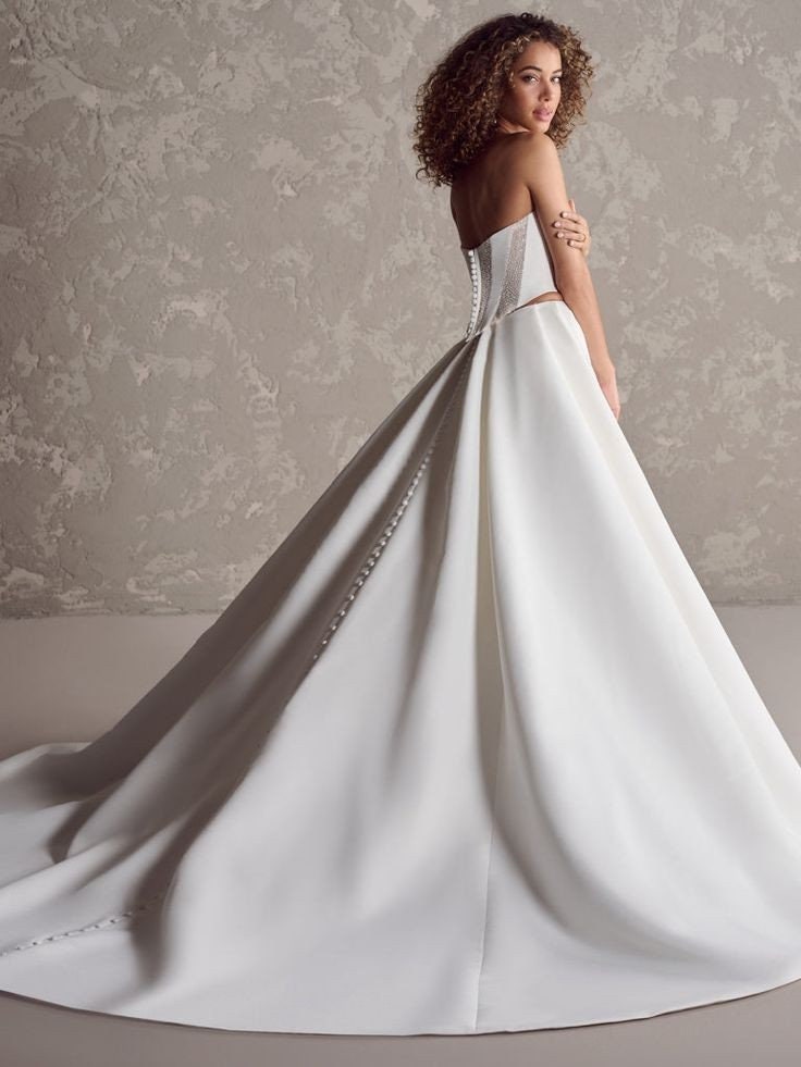 Corset Shimmering Plunging Sweetheart Pleated Strapless 2 Piece A-Line Bridal/Special Occasion Gown Set