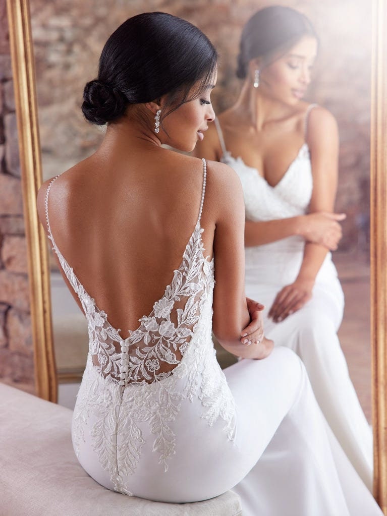 Sleeveless Pearl Beaded Spaghetti Strap Floral Lace Bodice Mermaid/Trumpet Gown WITH Matching Cape