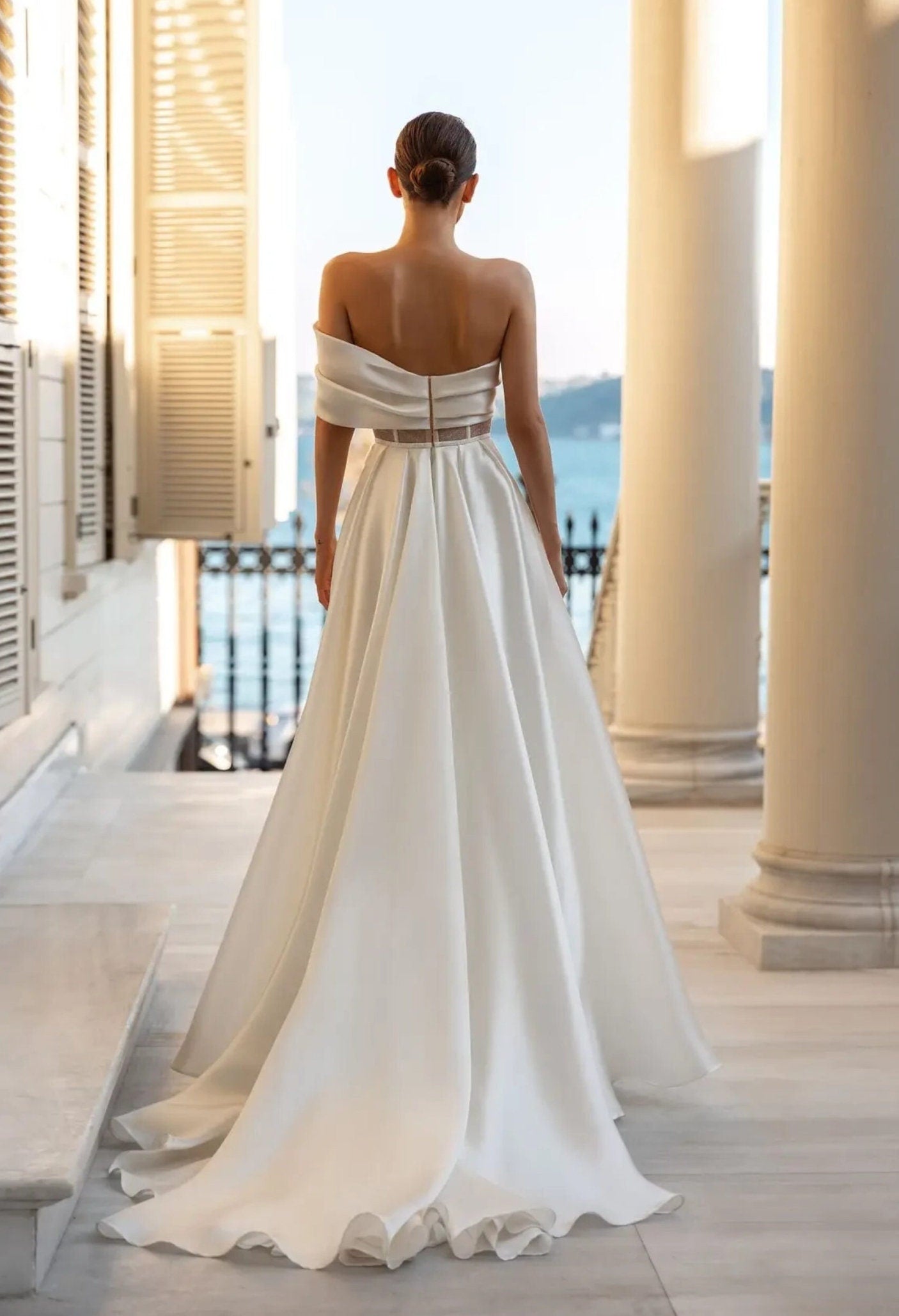 Pleated One Shoulder Shimmering Corset Bodice With A-Line Floor Length Skirt