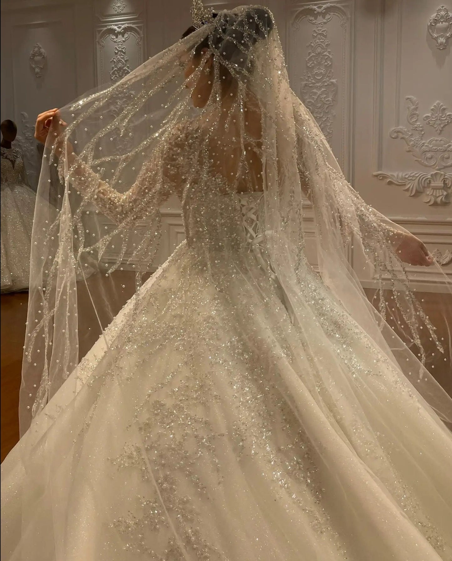 Sequin Beaded Sparkling Lace Shimmering Tulle Bridal Veil
