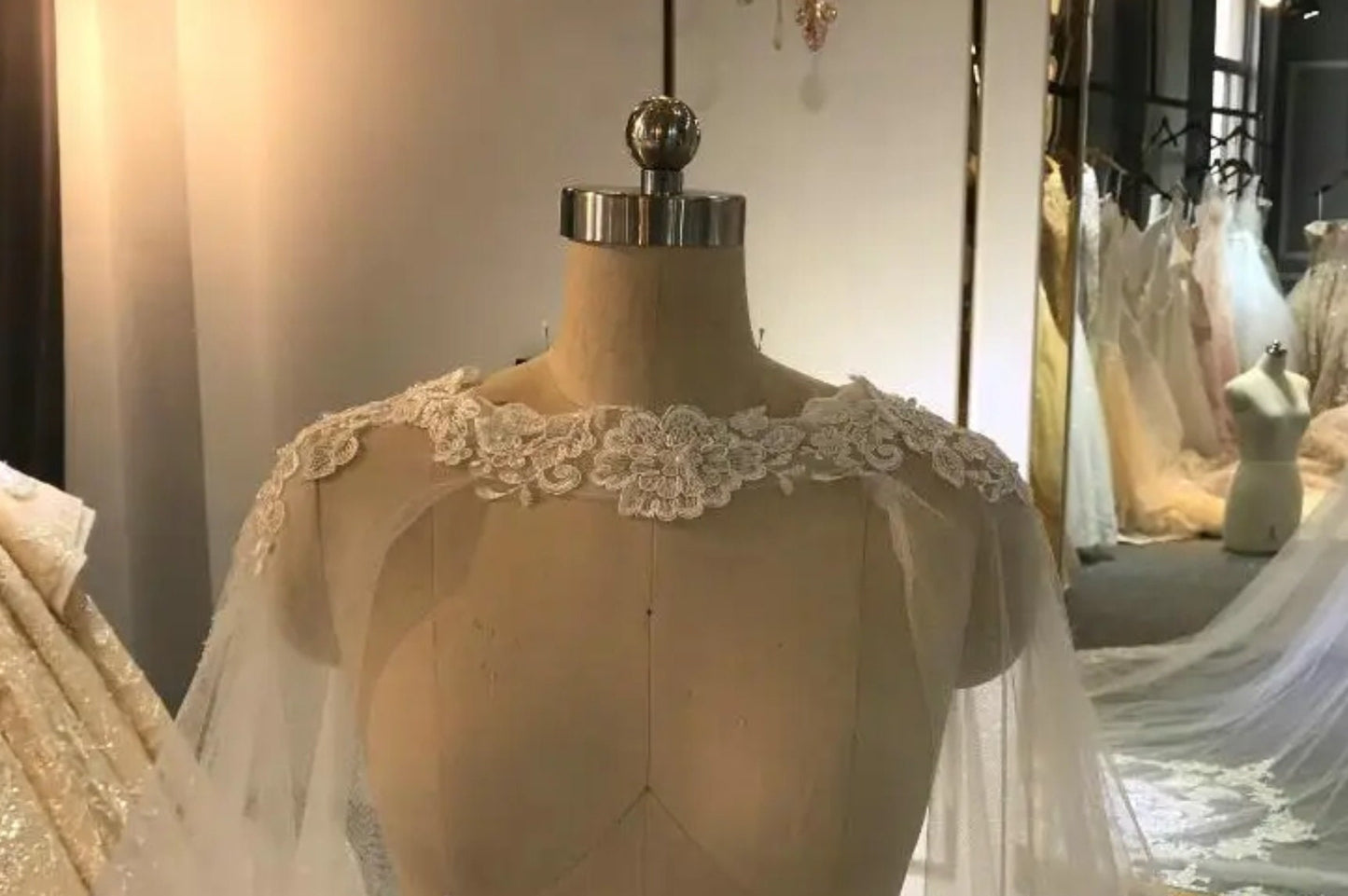 Lace Edged Floral Beaded & Sequin Collar With Floral Lace Detail Back Bridal Cape