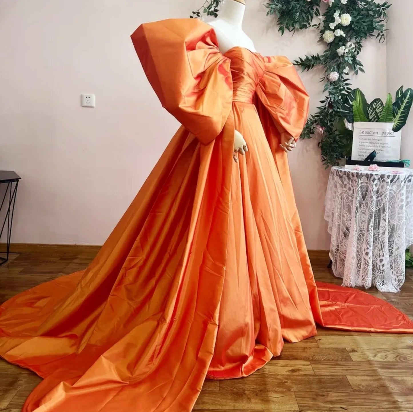 Detached Taffeta Dramatic Oversized Bicep Bow Floor Length Sleeves