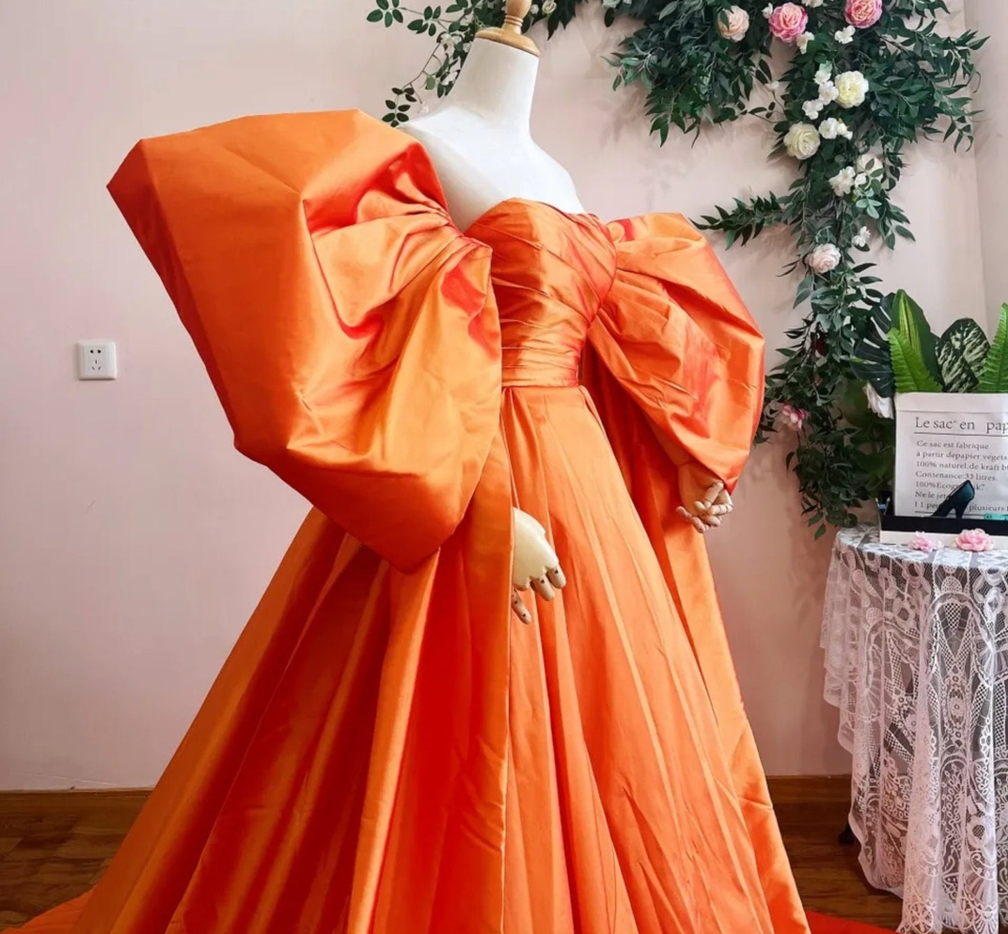 Detached Taffeta Dramatic Oversized Bicep Bow Floor Length Sleeves