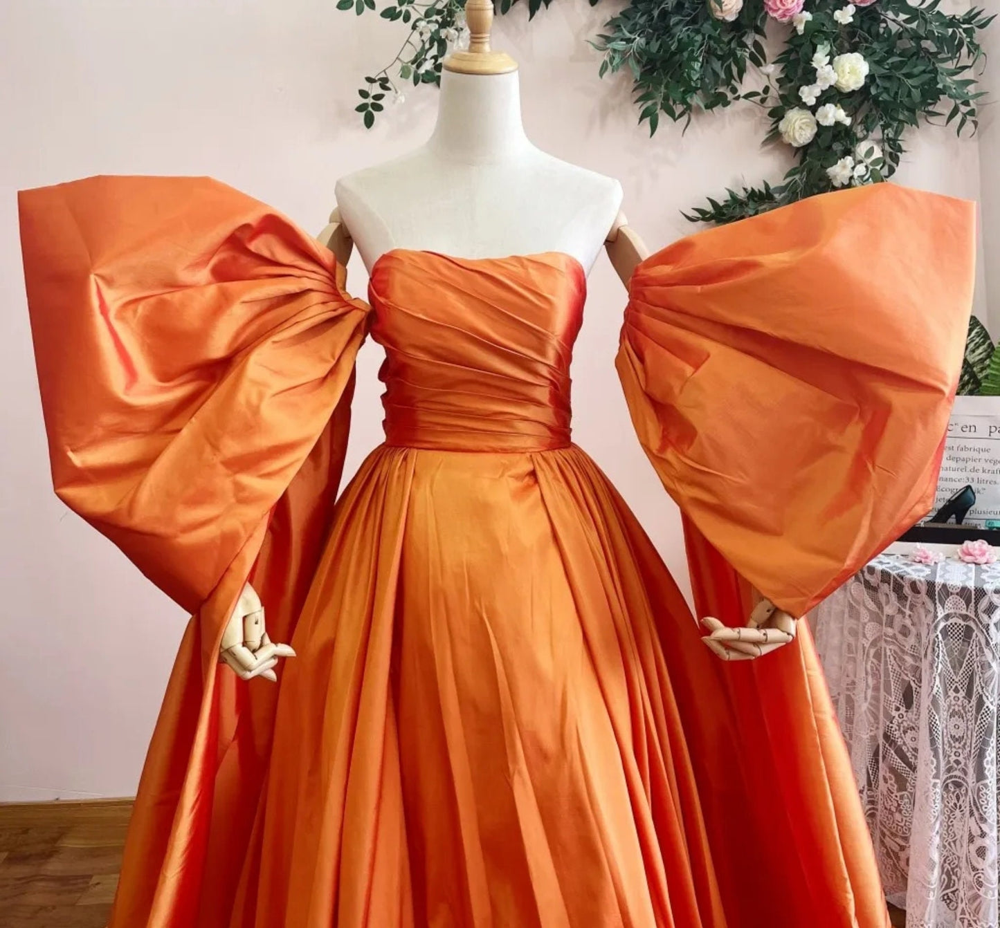 Detached Taffeta Dramatic Oversized Bicep Bow Floor Length Sleeves