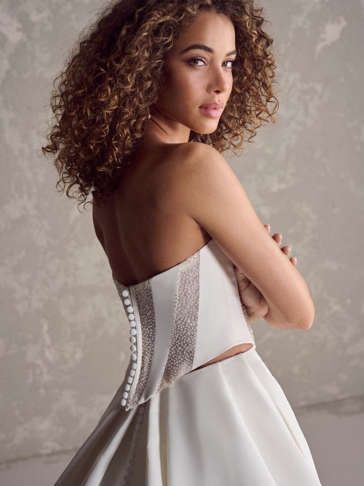 Corset Shimmering Plunging Sweetheart Pleated Strapless 2 Piece A-Line Bridal/Special Occasion Gown Set