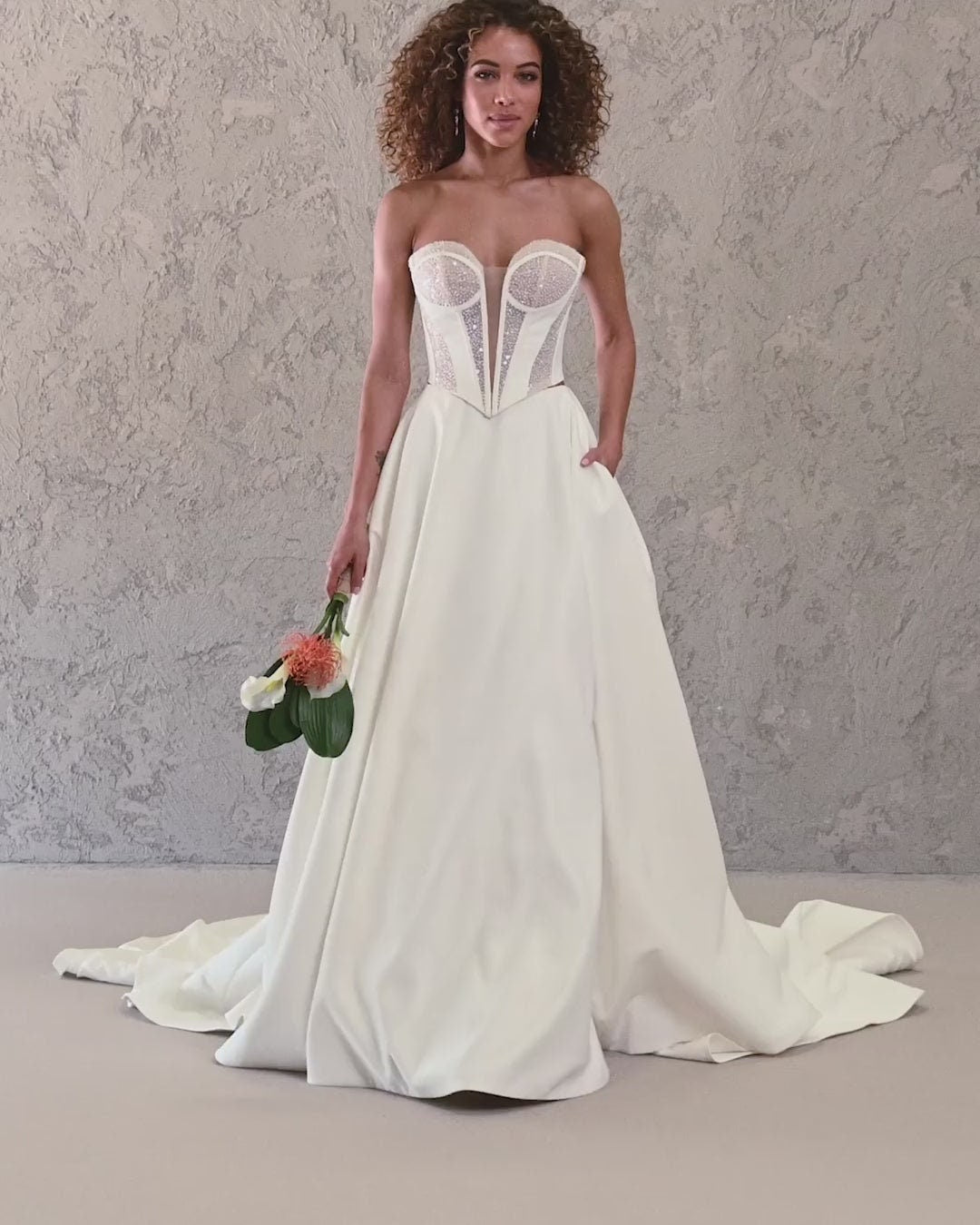 Corset Shimmering Plunging Sweetheart Pleated Strapless 2 Piece A-Line Bridal/Special Occasion Gown Set