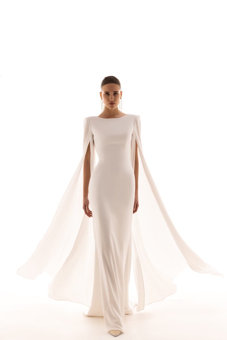 Minimalist 3/4 Split Floor Length Sleeve Illusion Back With Sequin Floral Appliqué Trim And Button Up Enclosure Trumpet Gown