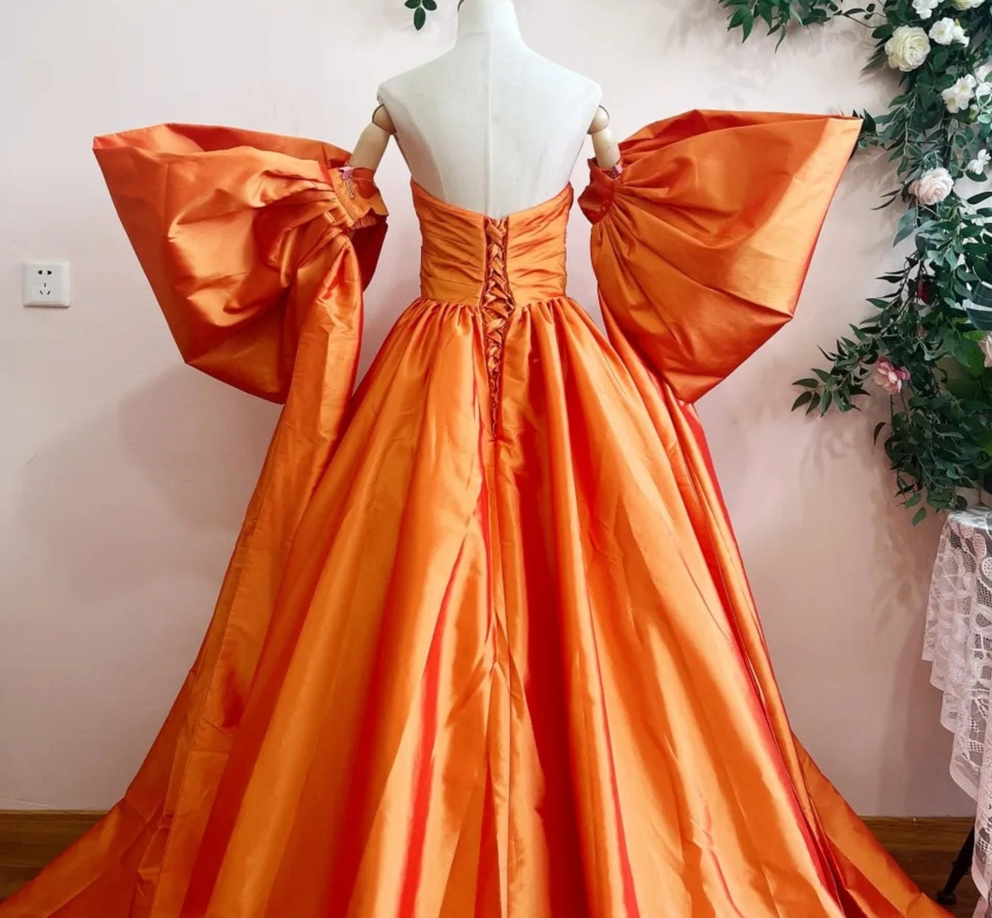 Detached Taffeta Dramatic Oversized Bicep Bow Floor Length Sleeves