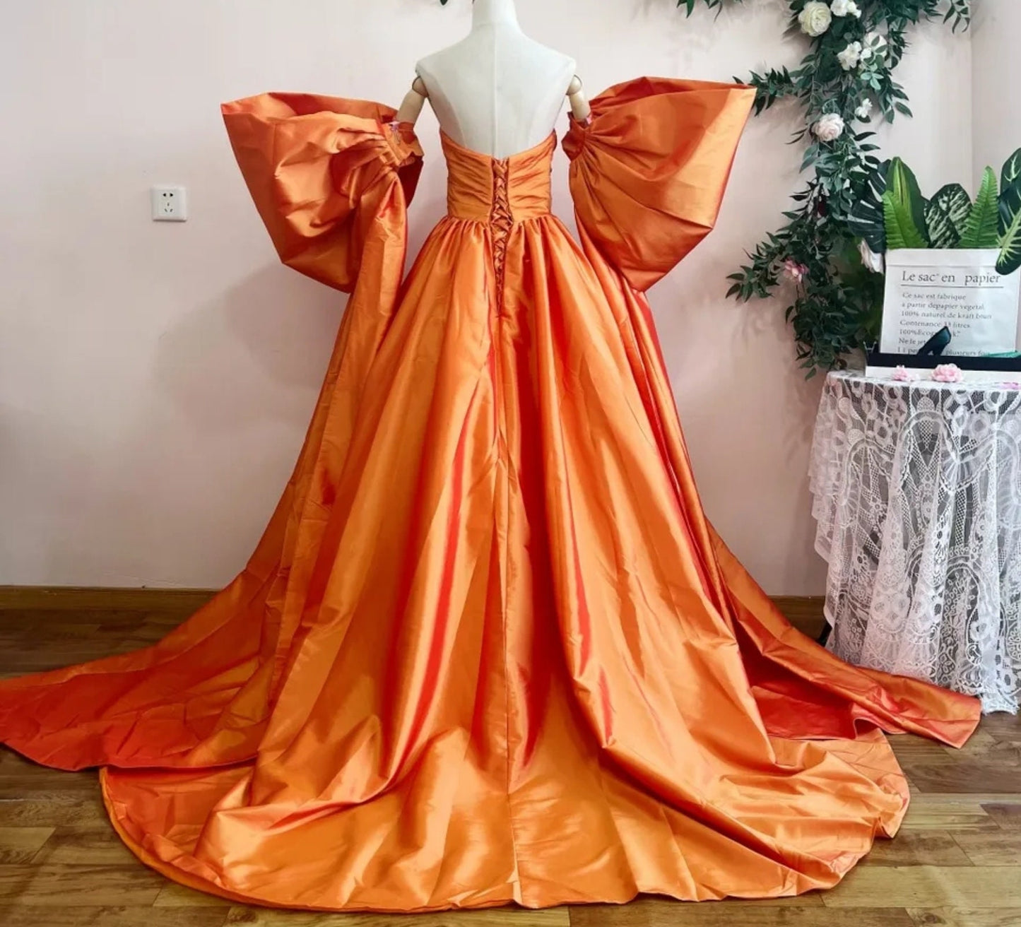 Detached Taffeta Dramatic Oversized Bicep Bow Floor Length Sleeves