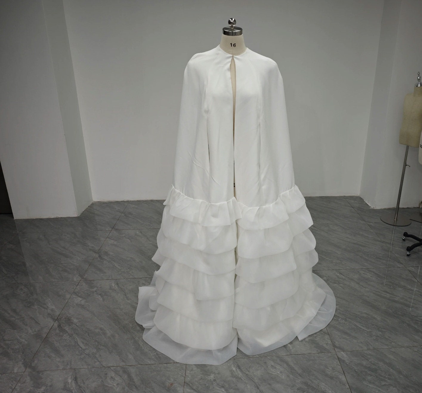 Floor Length Multi Layered Ruffled Hem Bridal & Special Occasion Cape