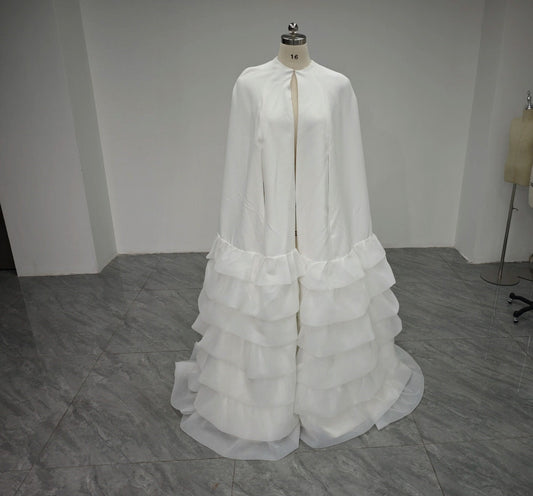 Floor Length Multi Layered Ruffled Hem Bridal & Special Occasion Cape