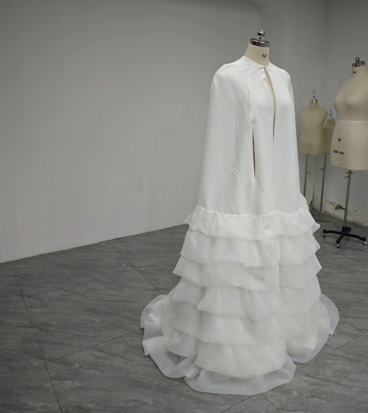 Floor Length Multi Layered Ruffled Hem Bridal & Special Occasion Cape