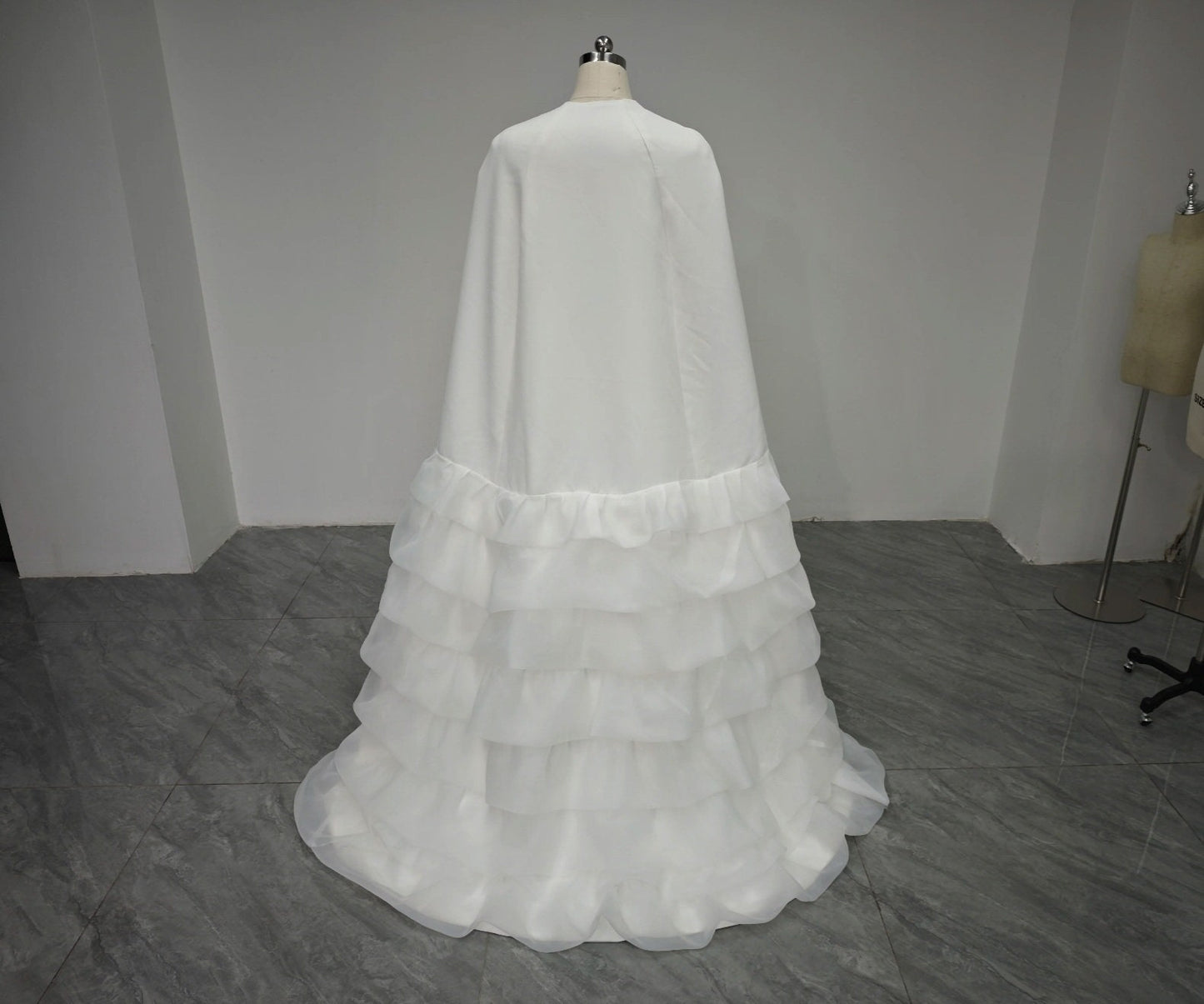Floor Length Multi Layered Ruffled Hem Bridal & Special Occasion Cape