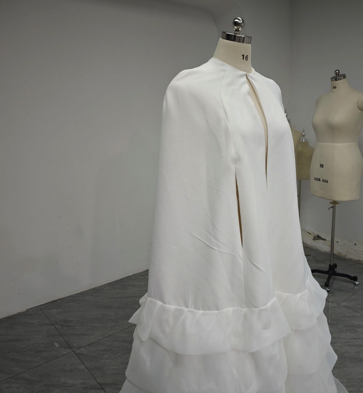 Floor Length Multi Layered Ruffled Hem Bridal & Special Occasion Cape