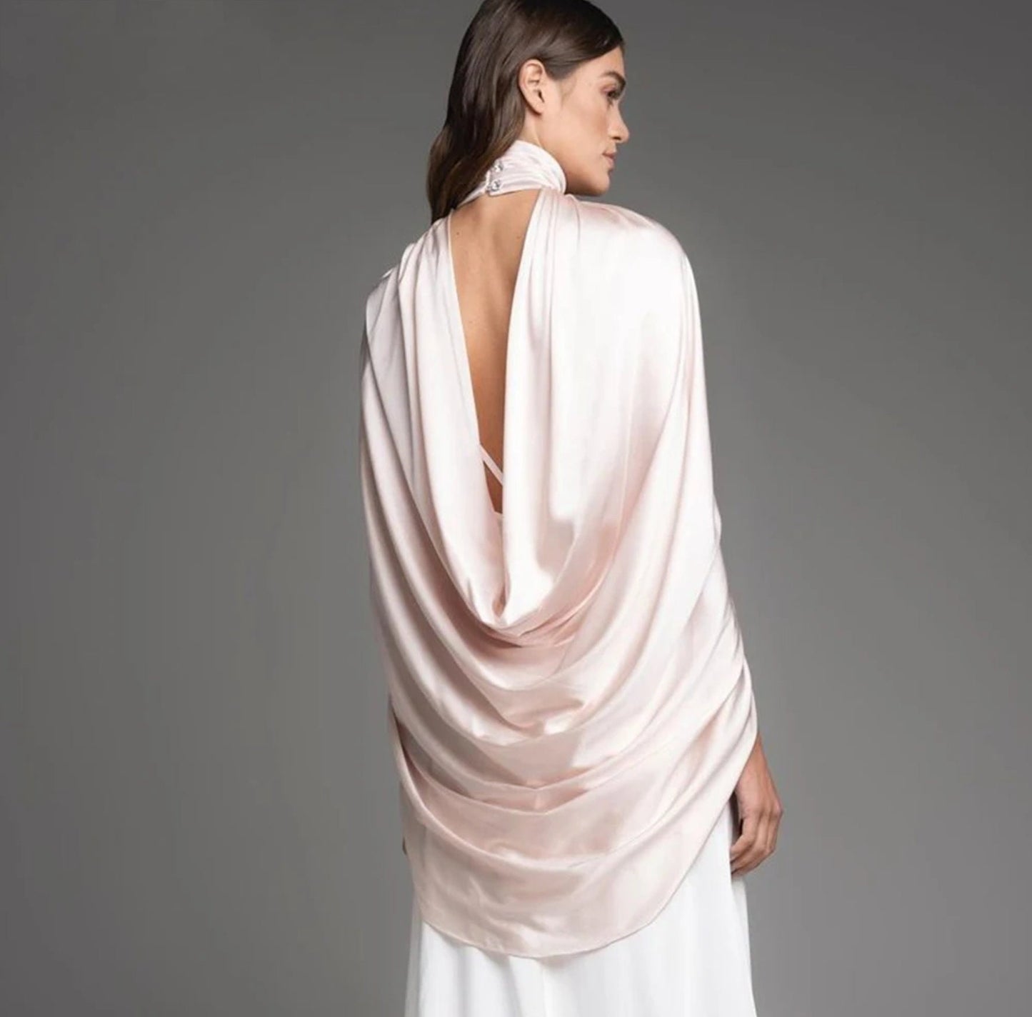 Silk Satin Pleated High Neck Draped Bolero Cape Wrap