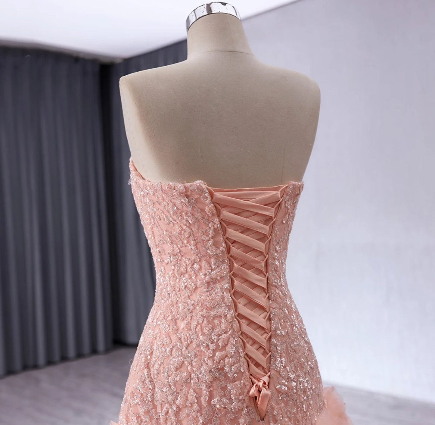 Fit To Flare Layered & Ruffle Frill Sequinned Strapless Boat Neck Special Occasion, Mother Of The Bride, Event, Gala, Prom Gown