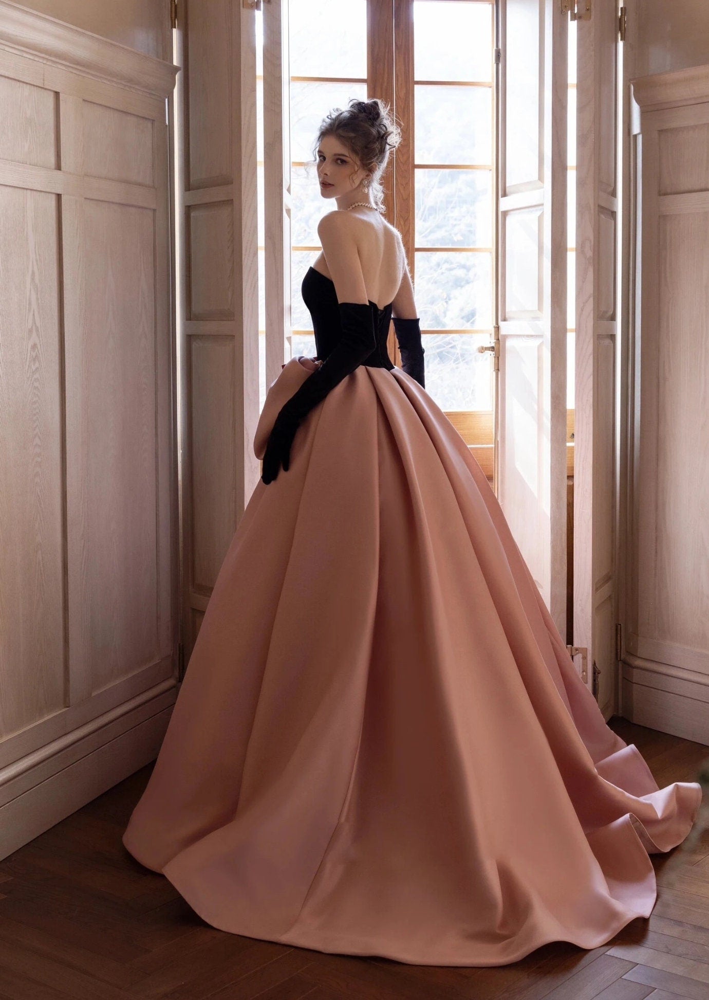 Velvet & Satin Strapless Sweetheart A-Line Special Occasion, Prom, Event, Gala Ball Gown With Oversized Front Bow Knot Detail