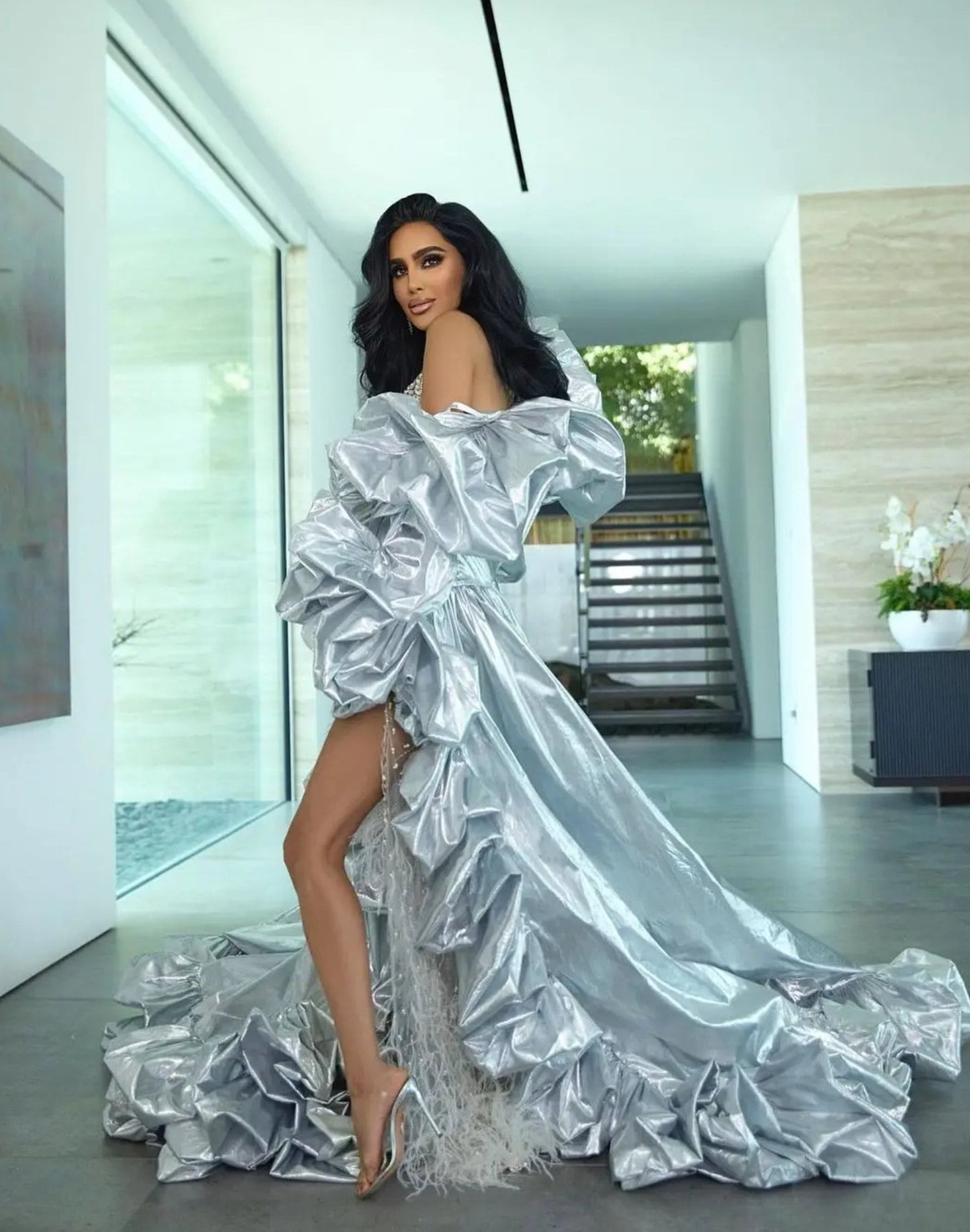 Silver Metallic Fashion Style Special Occasion, Photo Shoot, Maternity, Cosplay, Event Cape Jacket