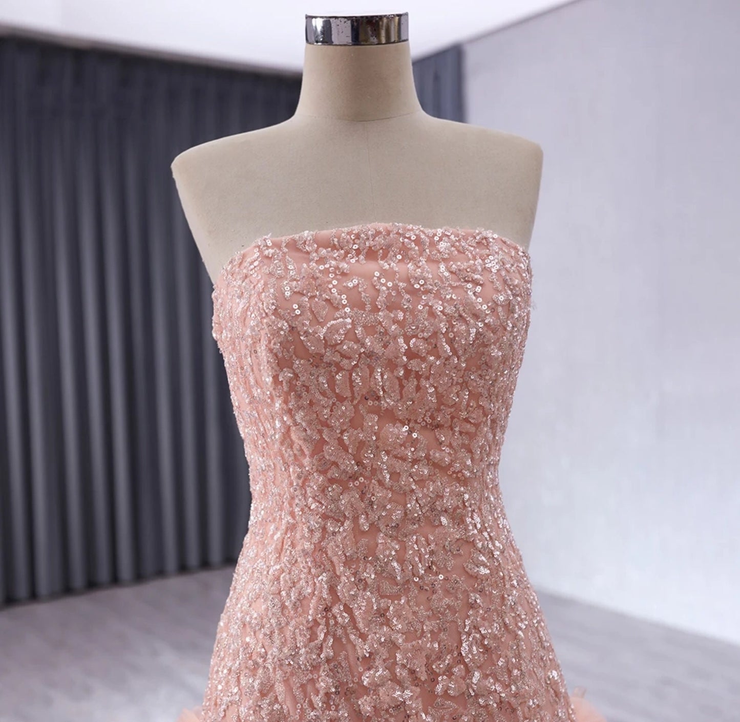 Fit To Flare Layered & Ruffle Frill Sequinned Strapless Boat Neck Special Occasion, Mother Of The Bride, Event, Gala, Prom Gown