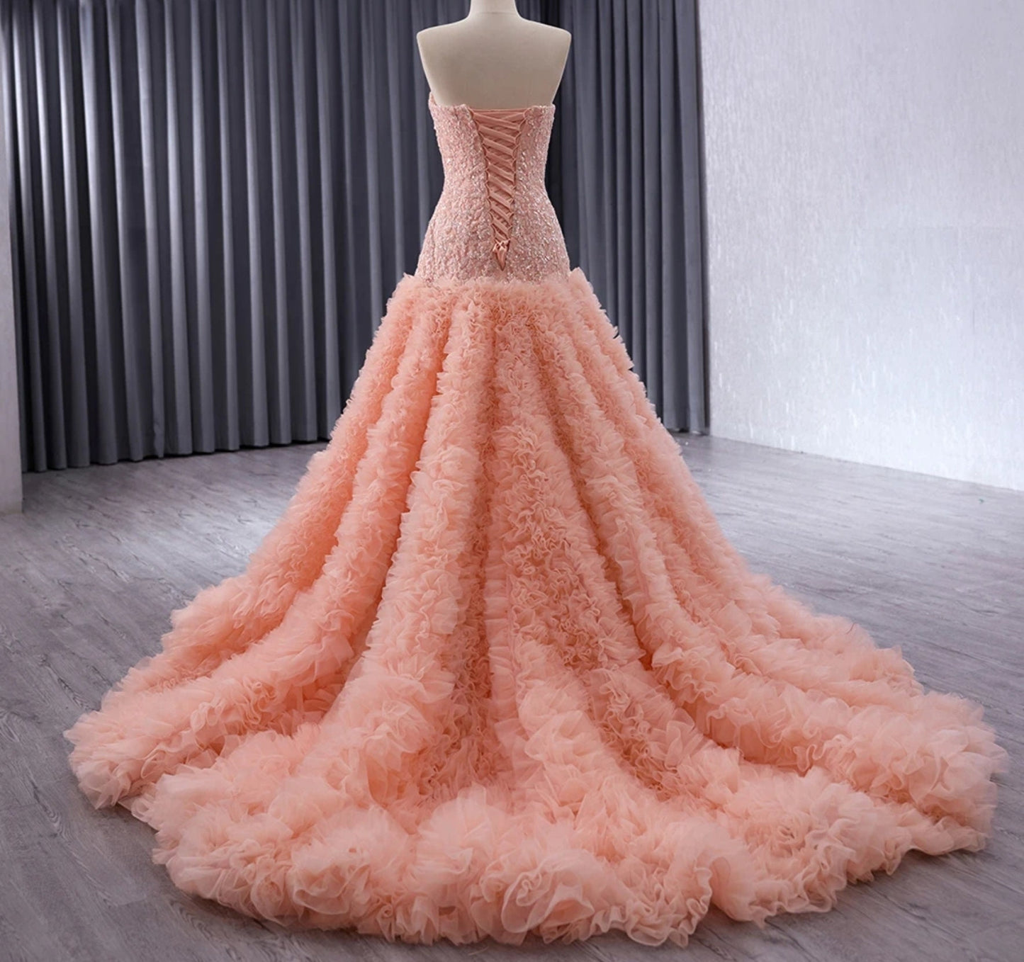 Fit To Flare Layered & Ruffle Frill Sequinned Strapless Boat Neck Special Occasion, Mother Of The Bride, Event, Gala, Prom Gown