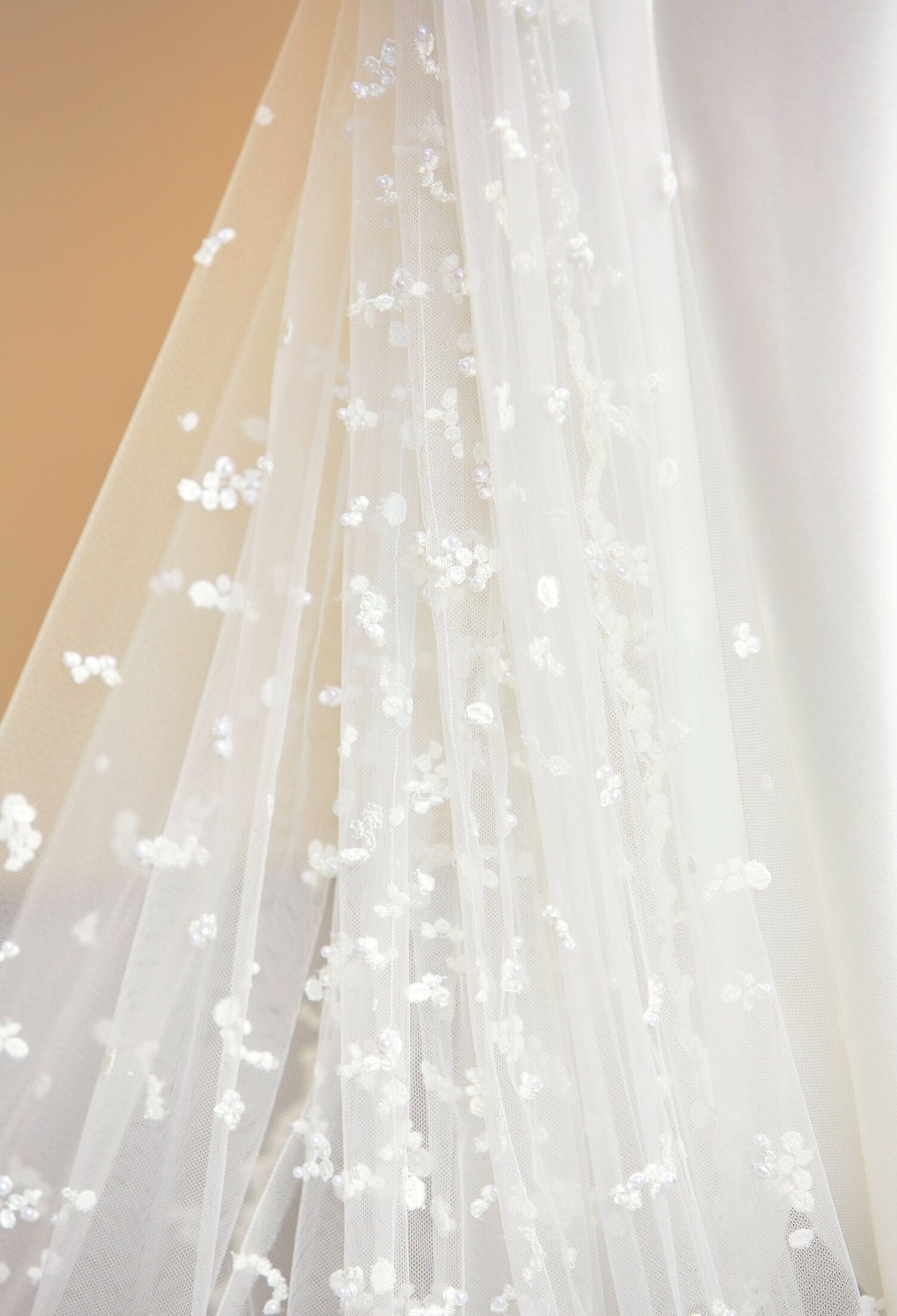 Embroidered Pearl Beaded Dotted Sheer Short Sleeve Cape