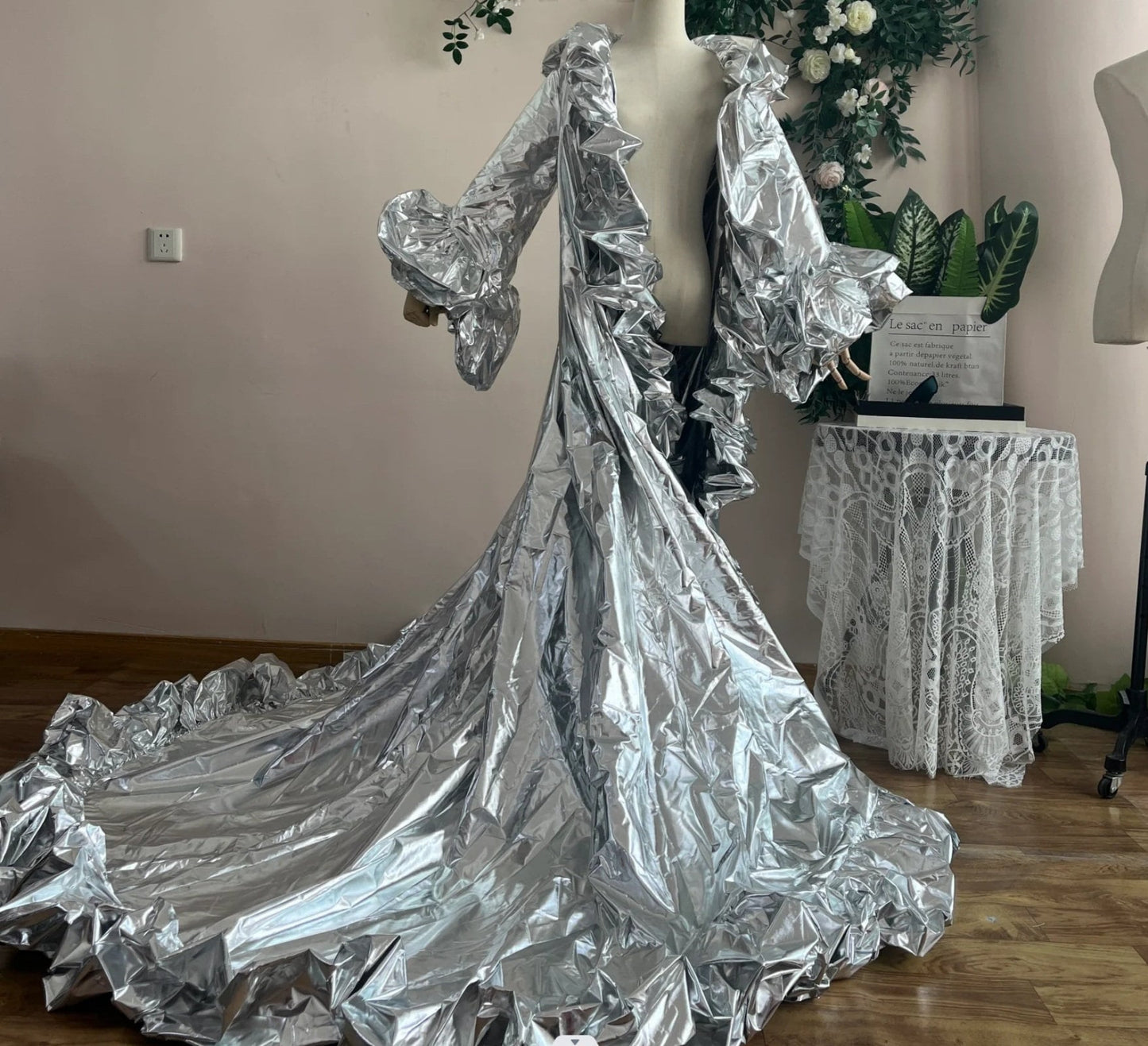 Silver Metallic Fashion Style Special Occasion, Photo Shoot, Maternity, Cosplay, Event Cape Jacket