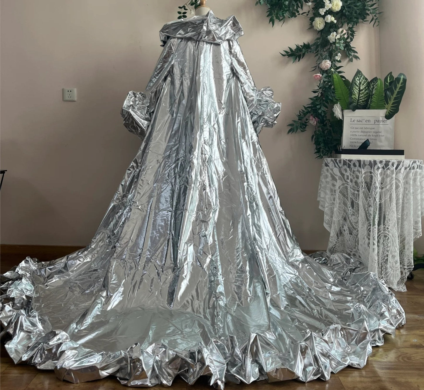 Silver Metallic Fashion Style Special Occasion, Photo Shoot, Maternity, Cosplay, Event Cape Jacket