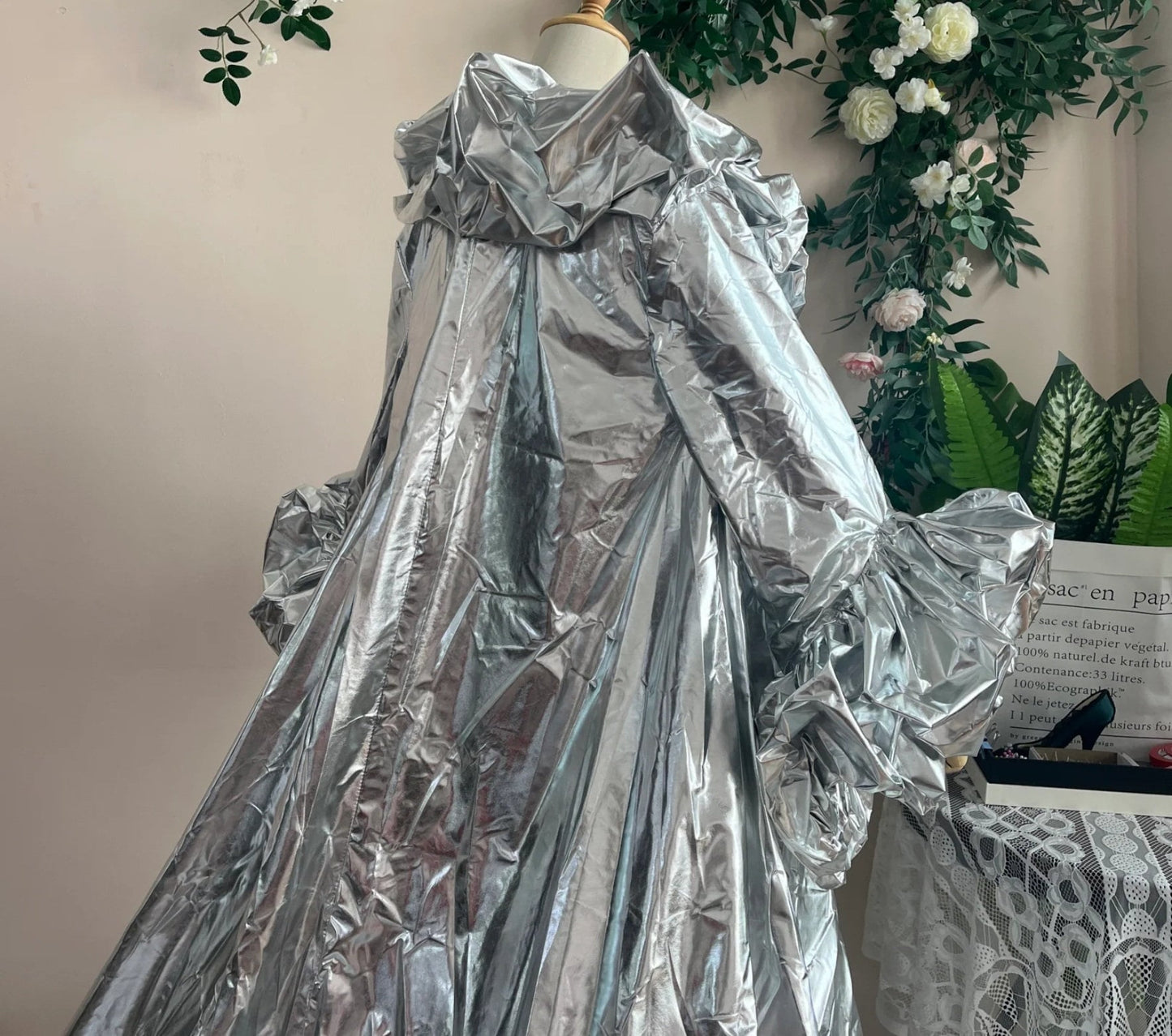 Silver Metallic Fashion Style Special Occasion, Photo Shoot, Maternity, Cosplay, Event Cape Jacket