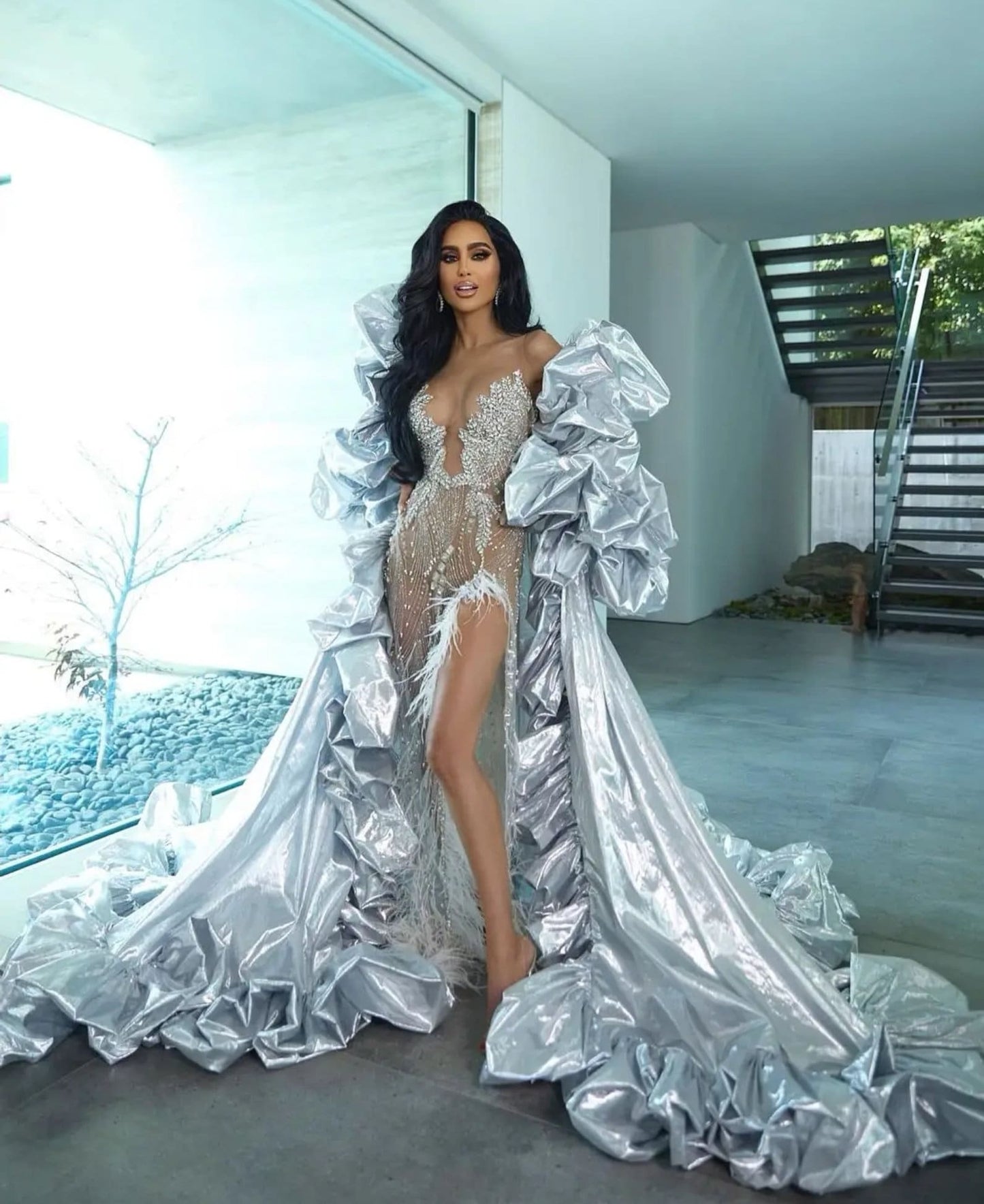Silver Metallic Fashion Style Special Occasion, Photo Shoot, Maternity, Cosplay, Event Cape Jacket