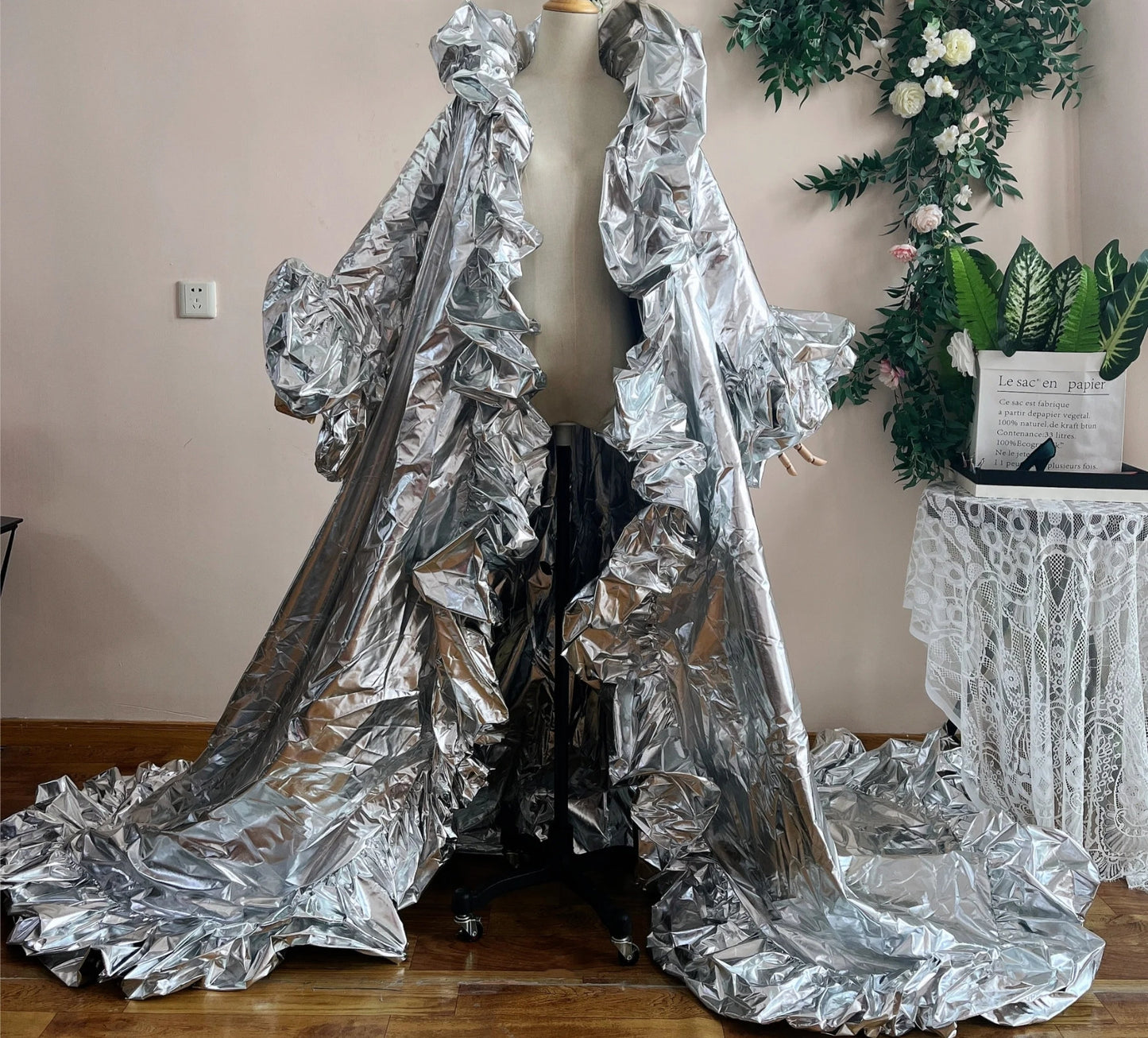 Silver Metallic Fashion Style Special Occasion, Photo Shoot, Maternity, Cosplay, Event Cape Jacket
