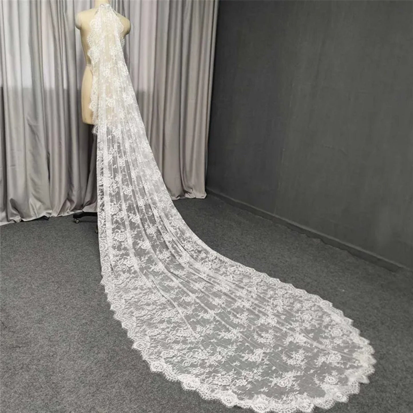 Full Floral Eyelash Lace Ivory Scalloped Edge Soft And Romantic Bridal Veil