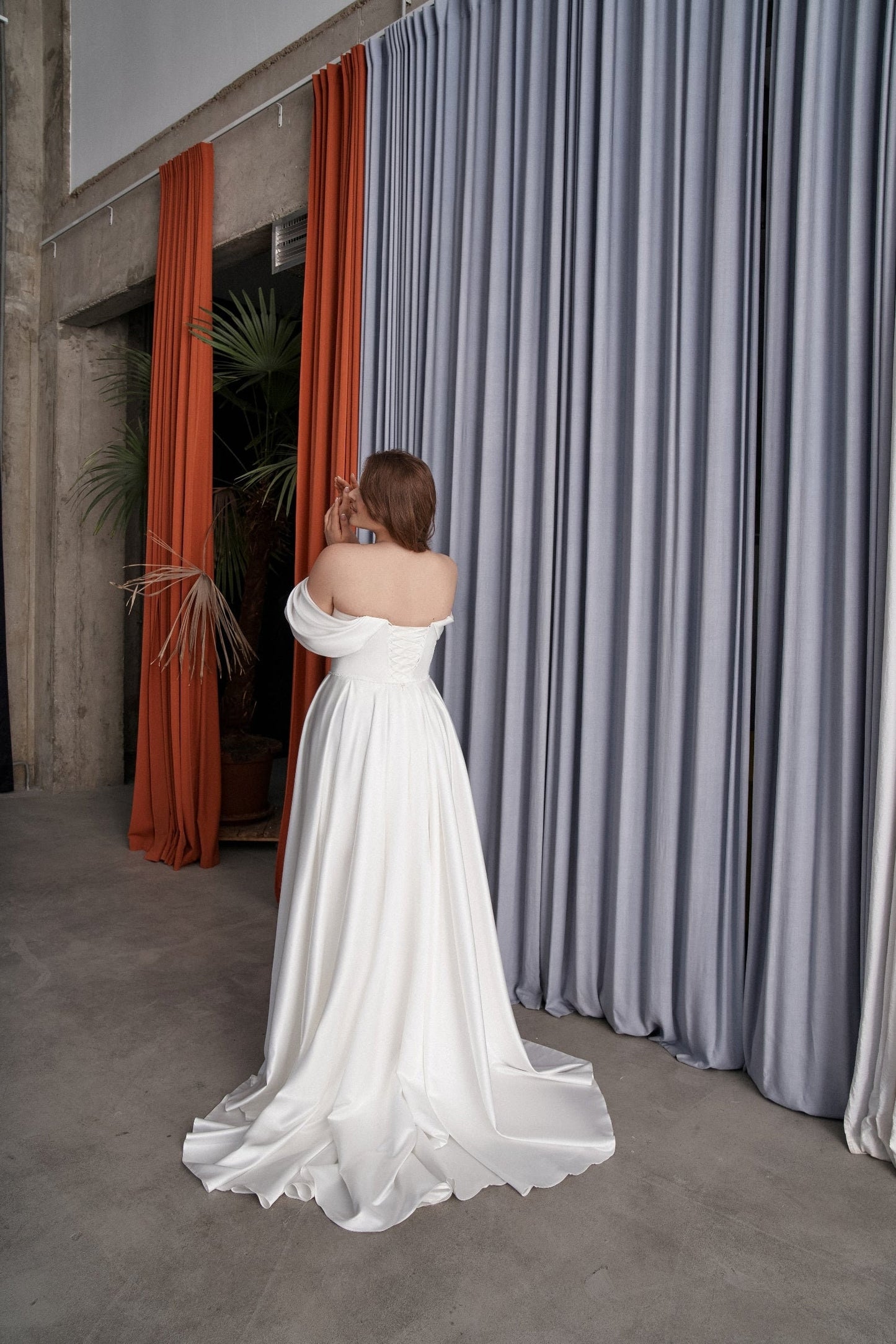 Minimalist 2024 Draped Pleated Off The Shoulder Scoop Neck Beaded Waistline Bridal Gown