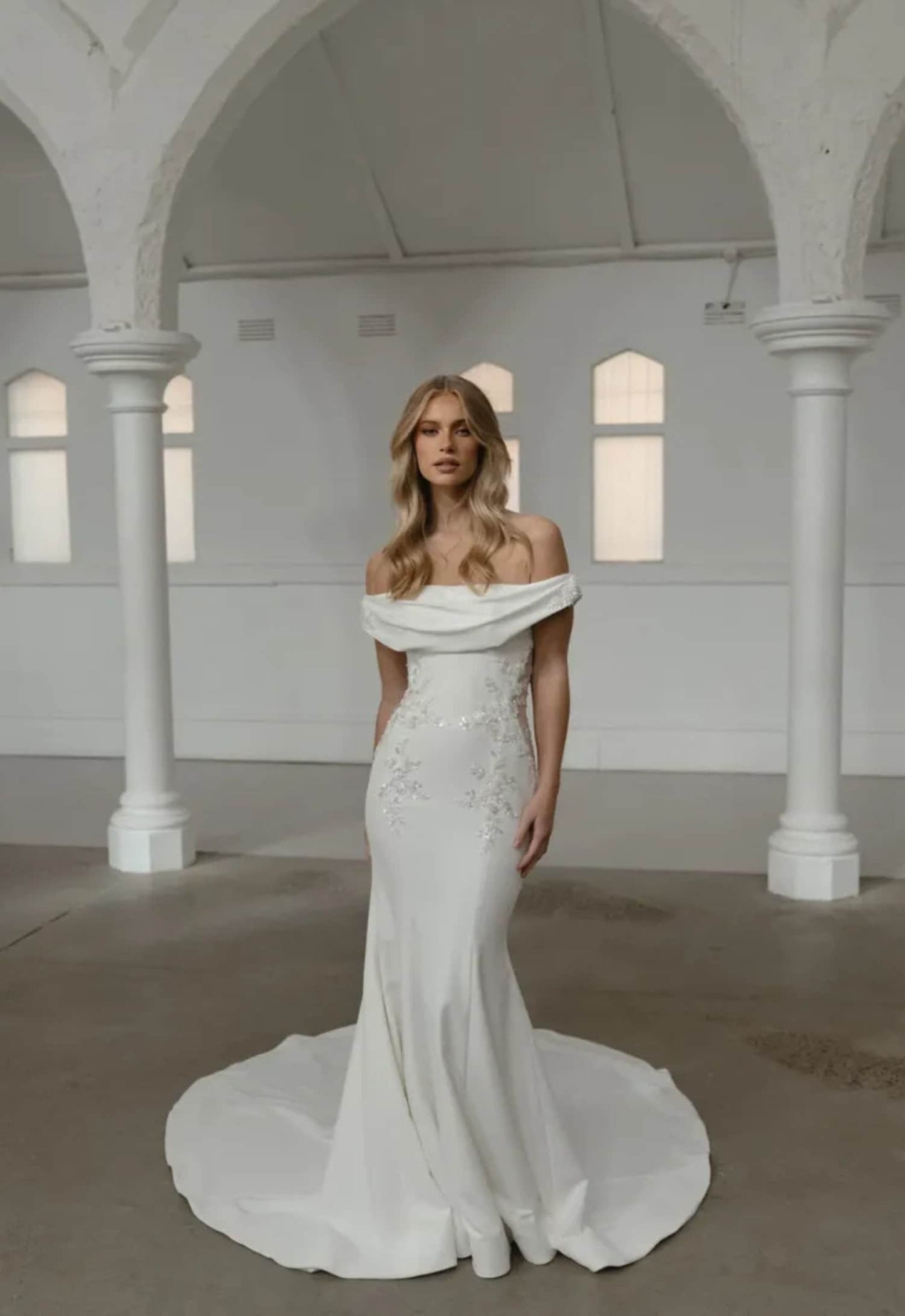 Boat Neck Off The Shoulder Beaded Sequinned Floral Appliqué Trumpet Gown With Cut Out Illusion Sides
