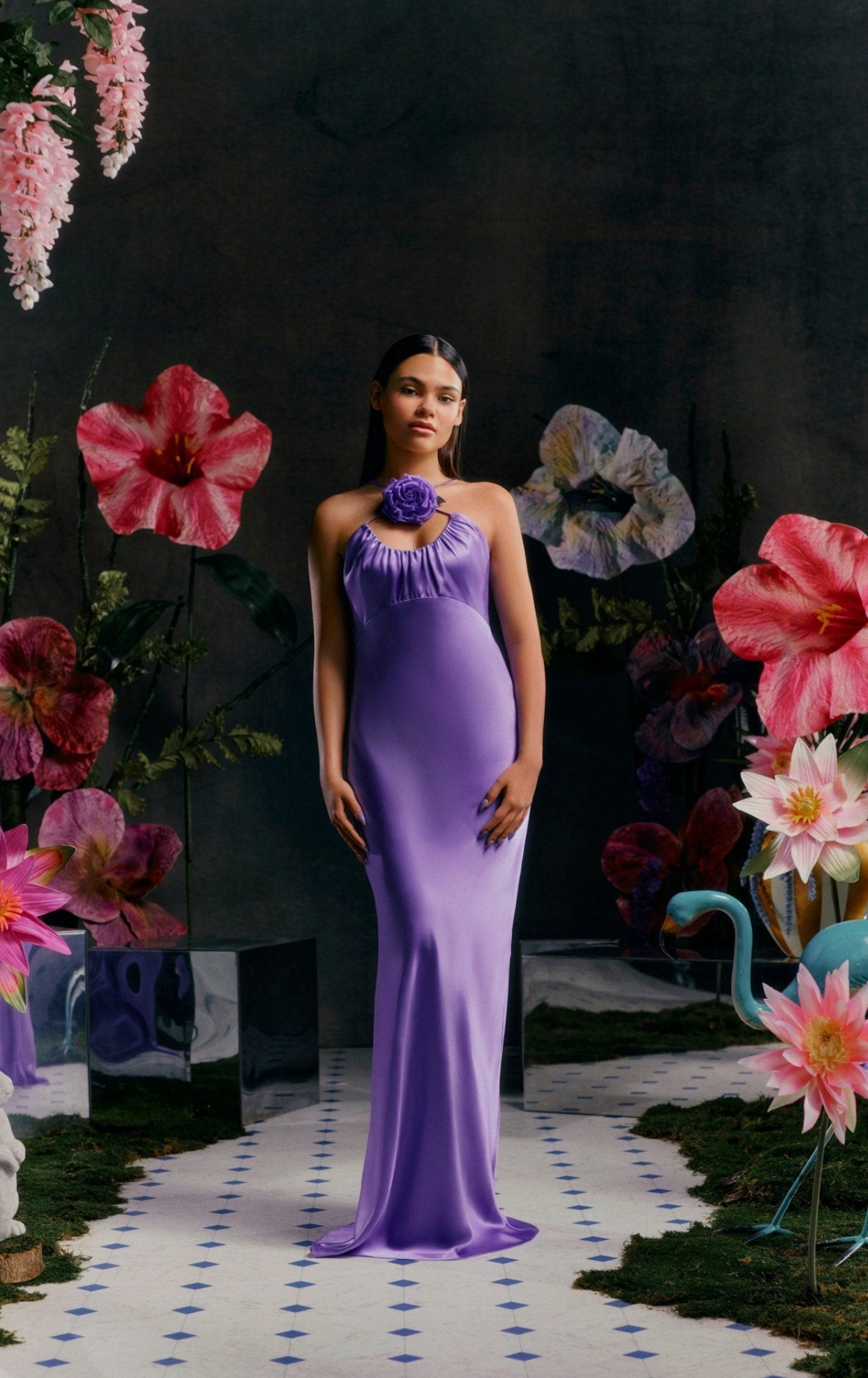 Simple Minimalist Cross Halter Floral Neck Detail Sheath Special Occas WenLeeBridal Simple Minimalist Cross Halter Floral Neck Detail Sheath Special Occas WenLeeBridal