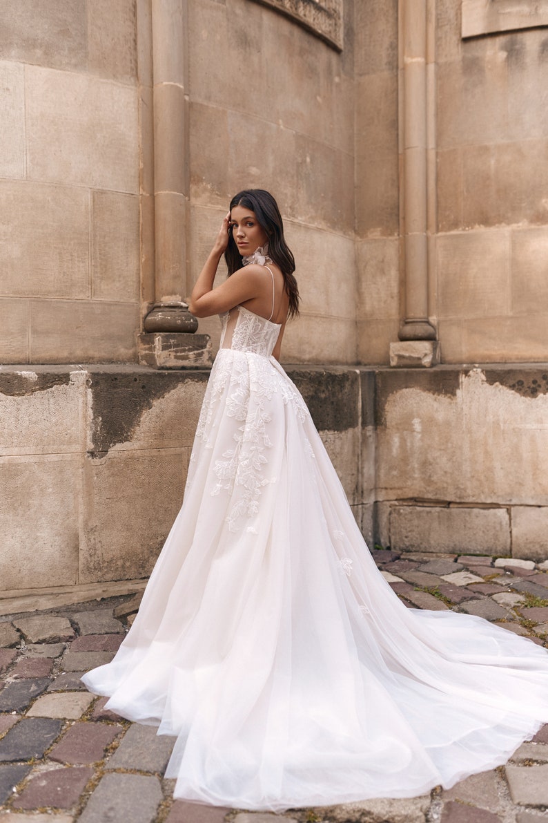 Floral Appliqués And Lace Basque Sweetheart A-Line Bridal Gown