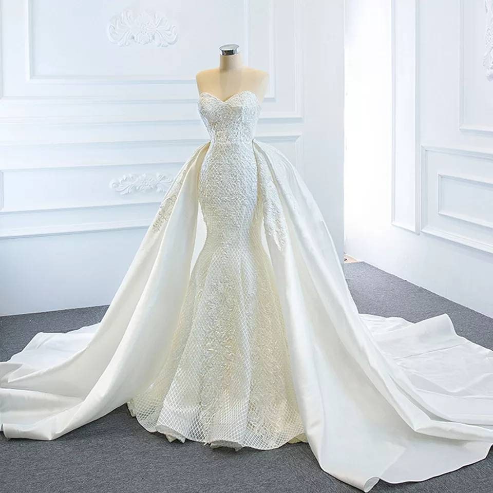 Appliqué Lace Mermaid Gown With Detachable Satin Chapel Waist Train