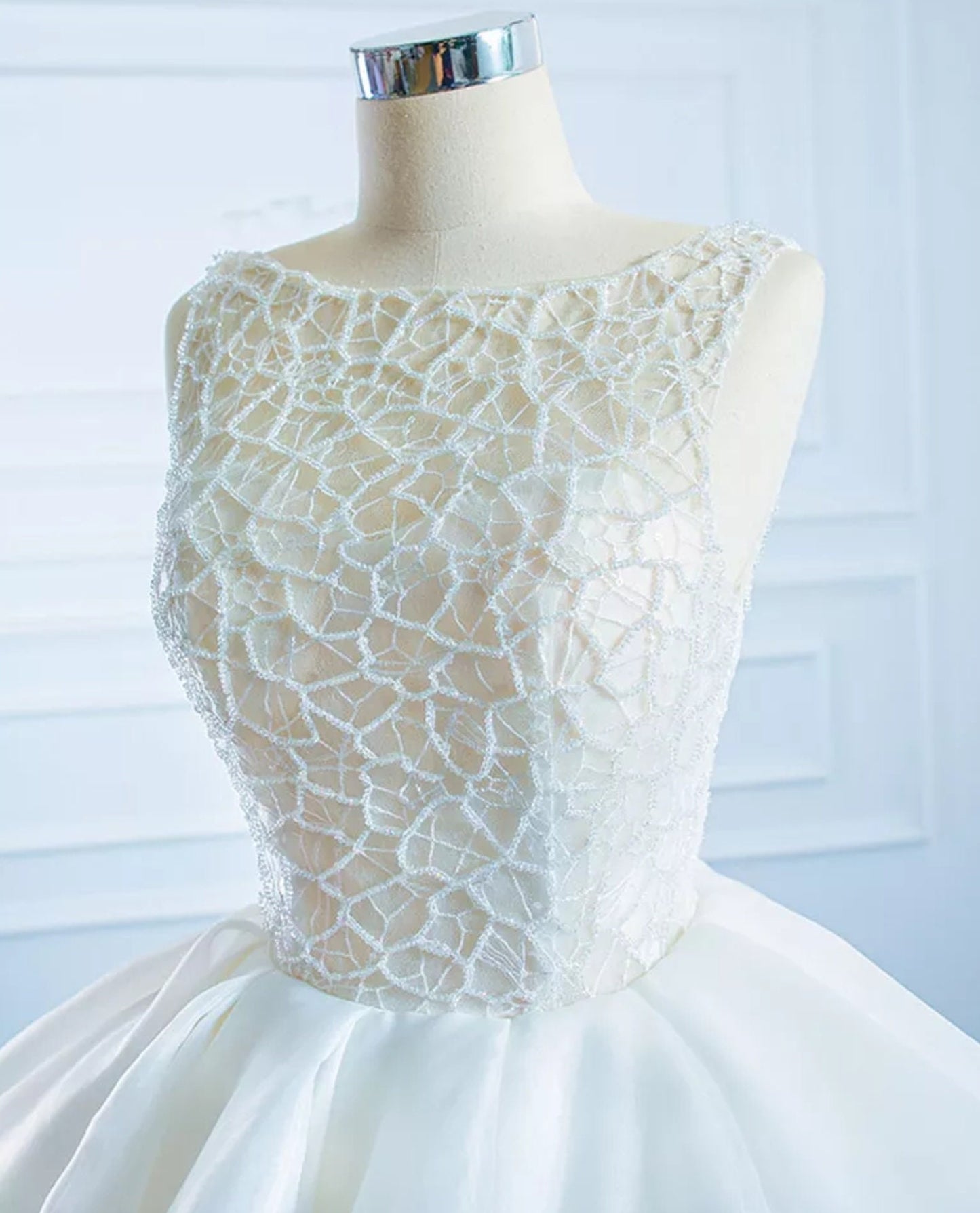 Sleeveless Delicate Full Lace Bodice Lace Up Back Tiered Wedding Ball Gown