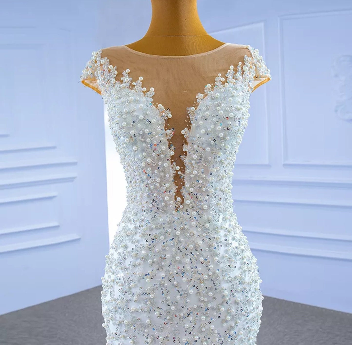 Exquisite Sequin & Pearl Beaded Ruffle Layered Mermaid/Trumpet Gown