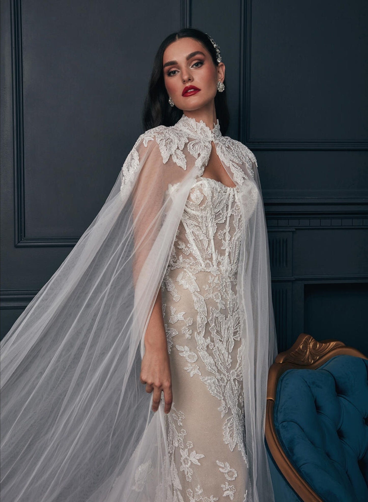 Sequins & Floral Leaves Appliqué Cape