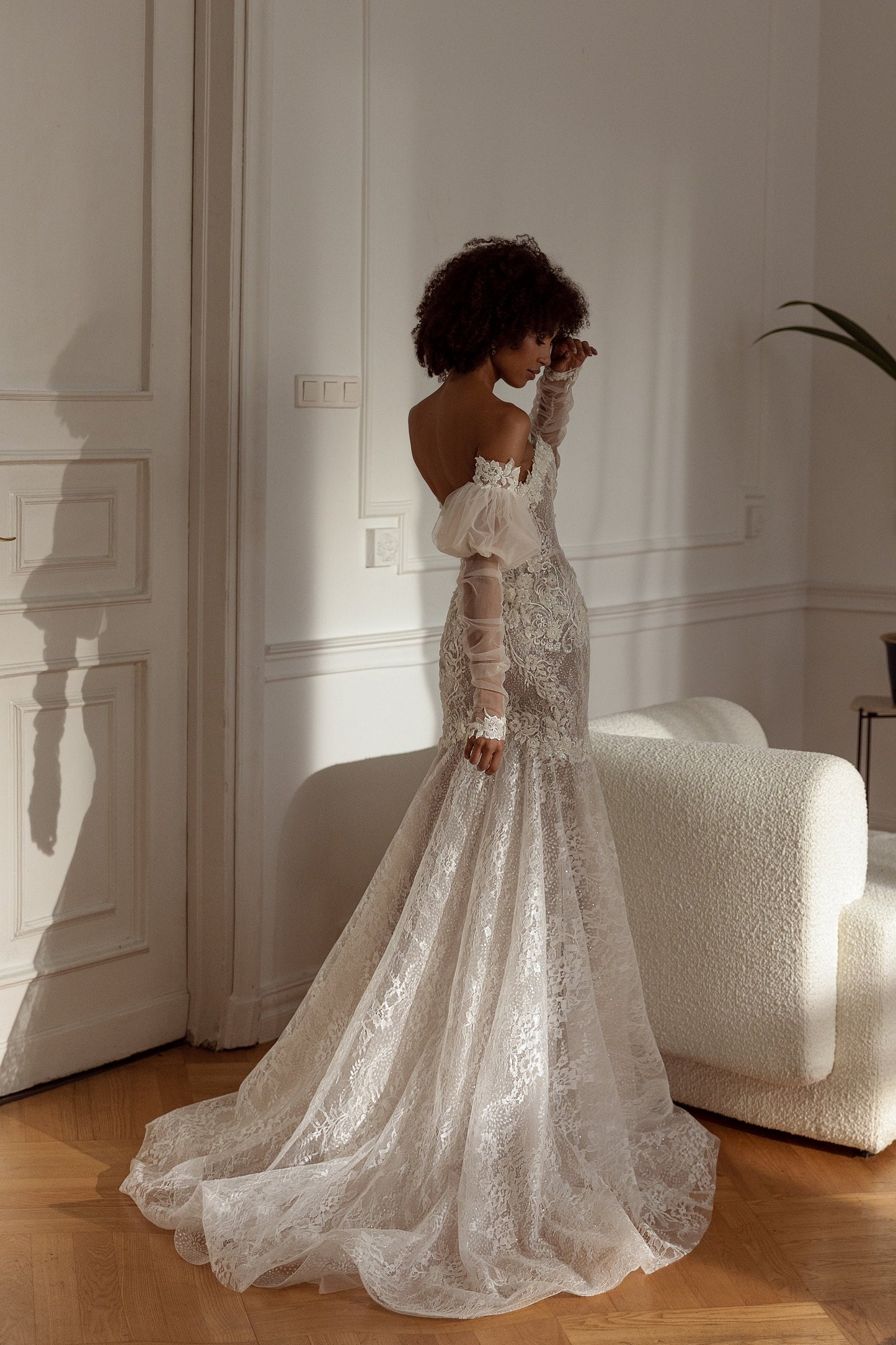 Detached Floral Sequined Embroidered Appliqué Bicep & Wrist Tulle Sleeves