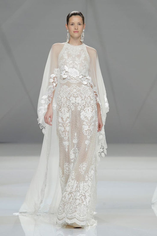 Floral Lace Appliqué Trim High Low Bolero Cape