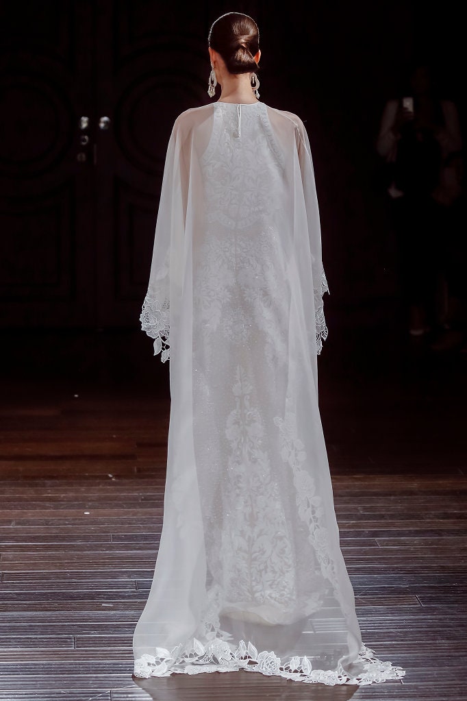 Floral Lace Appliqué Trim High Low Bolero Cape
