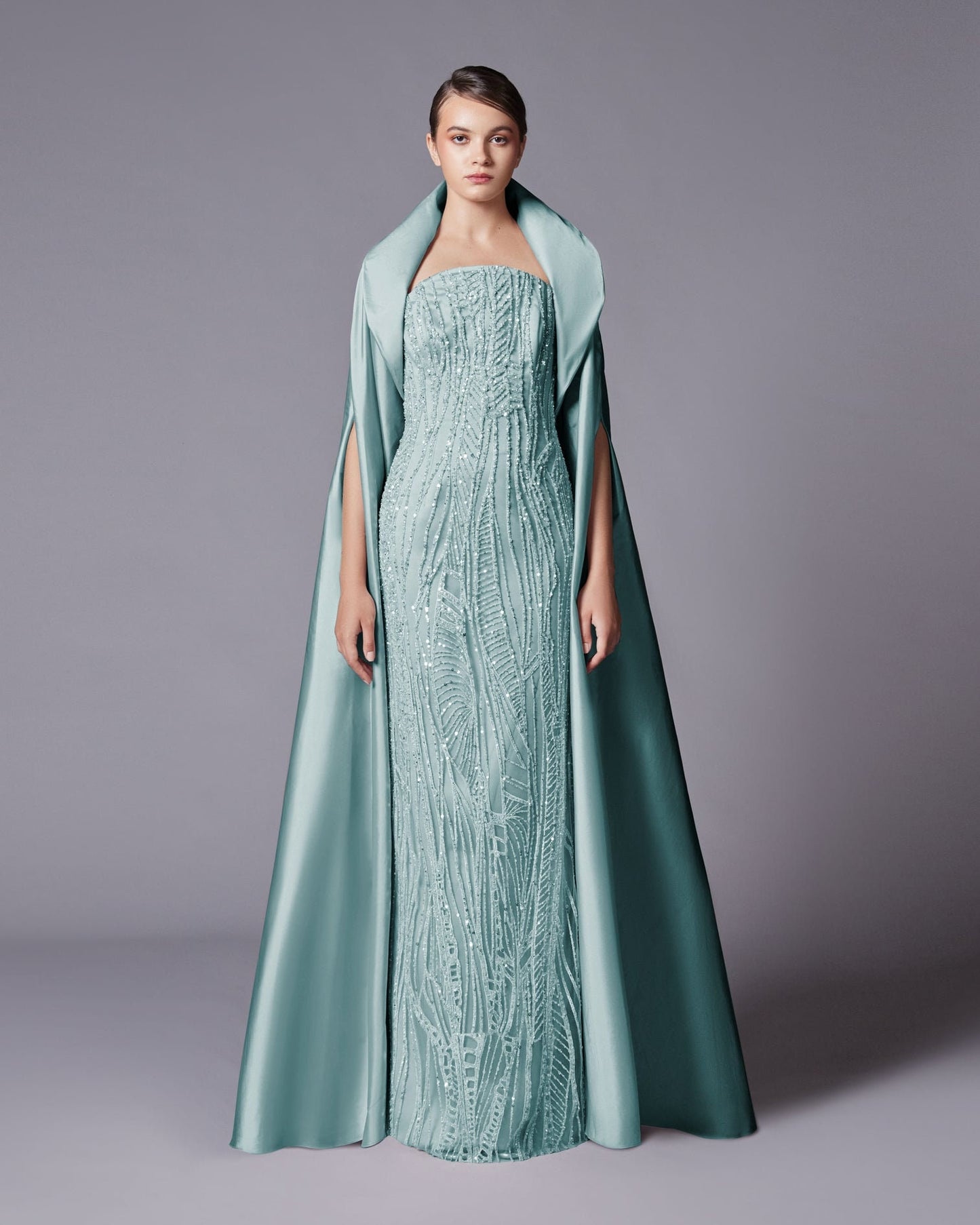 Minimalist Satin Special Occasion Open Floor Length Cape