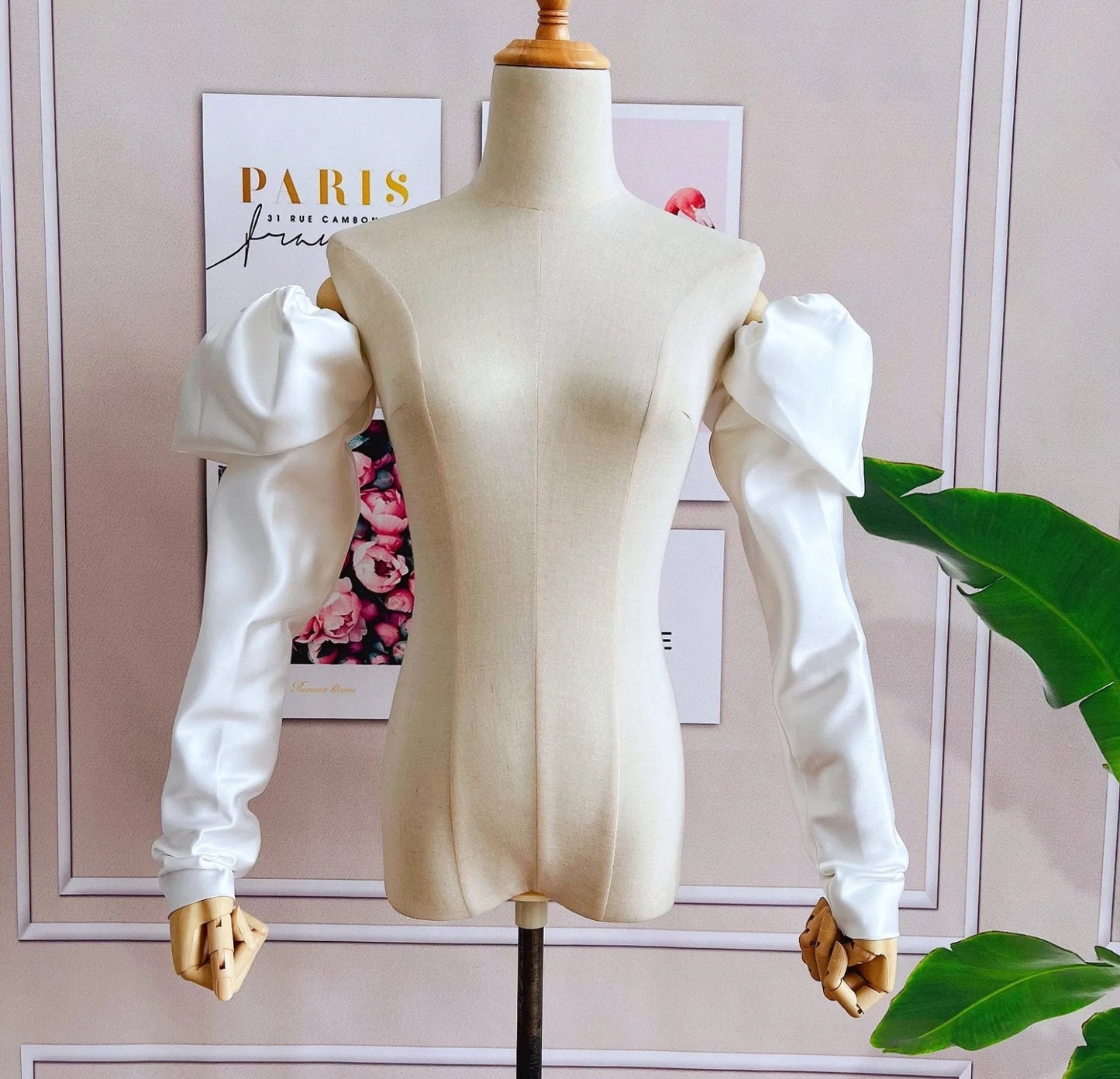 Detached Satin Balloon Bicep 3/4 Sleeves