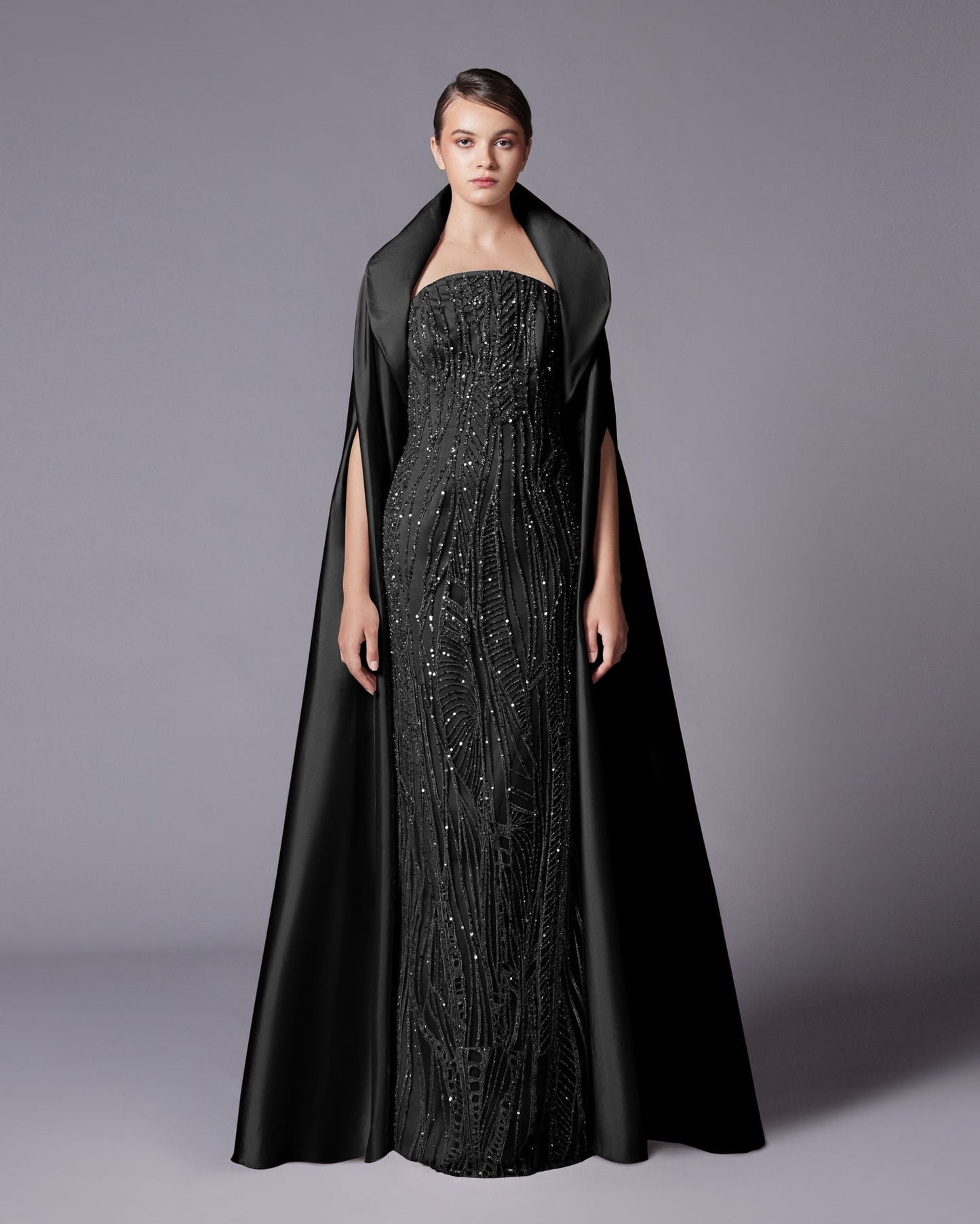 Minimalist Satin Special Occasion Open Floor Length Cape