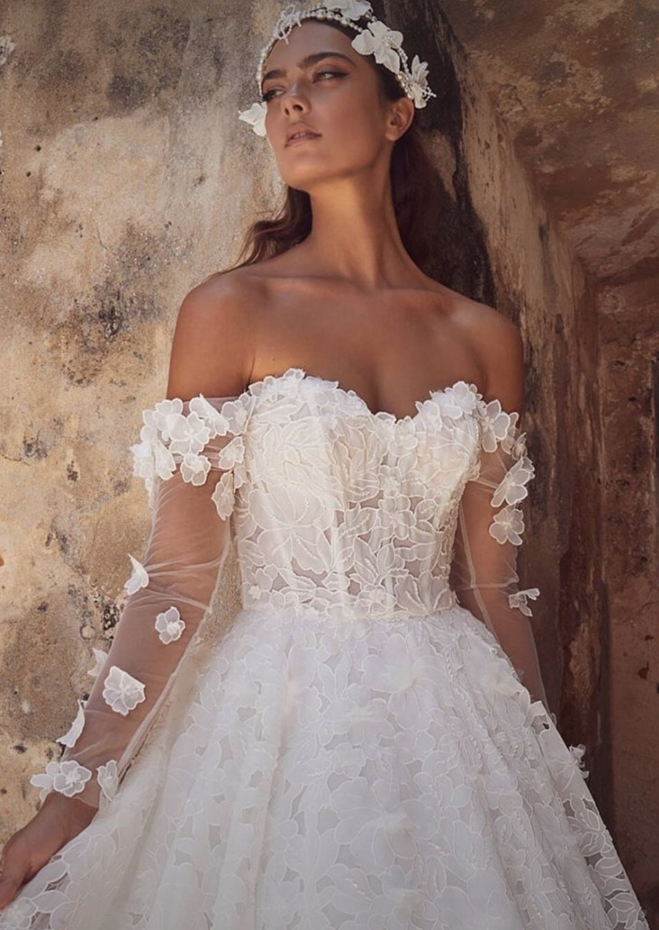 Detached Sheer 3/4 Bicep 3D Floral Appliqué Sleeves